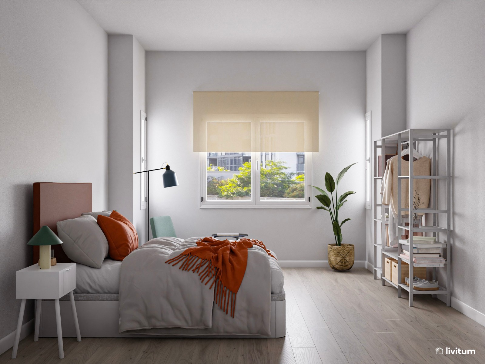  Piso turístico decorado en tonos neutros con acentos en naranja