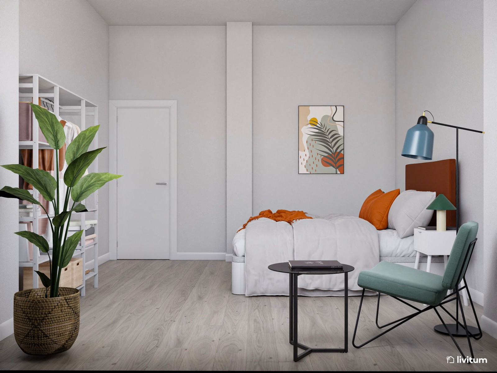  Piso turístico decorado en tonos neutros con acentos en naranja