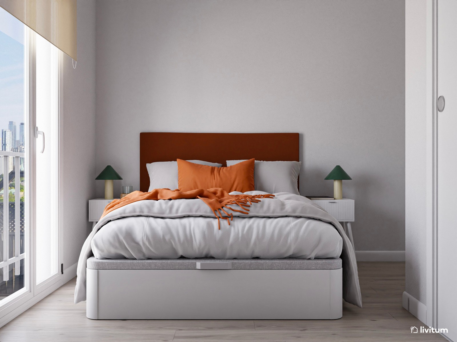  Piso turístico decorado en tonos neutros con acentos en naranja