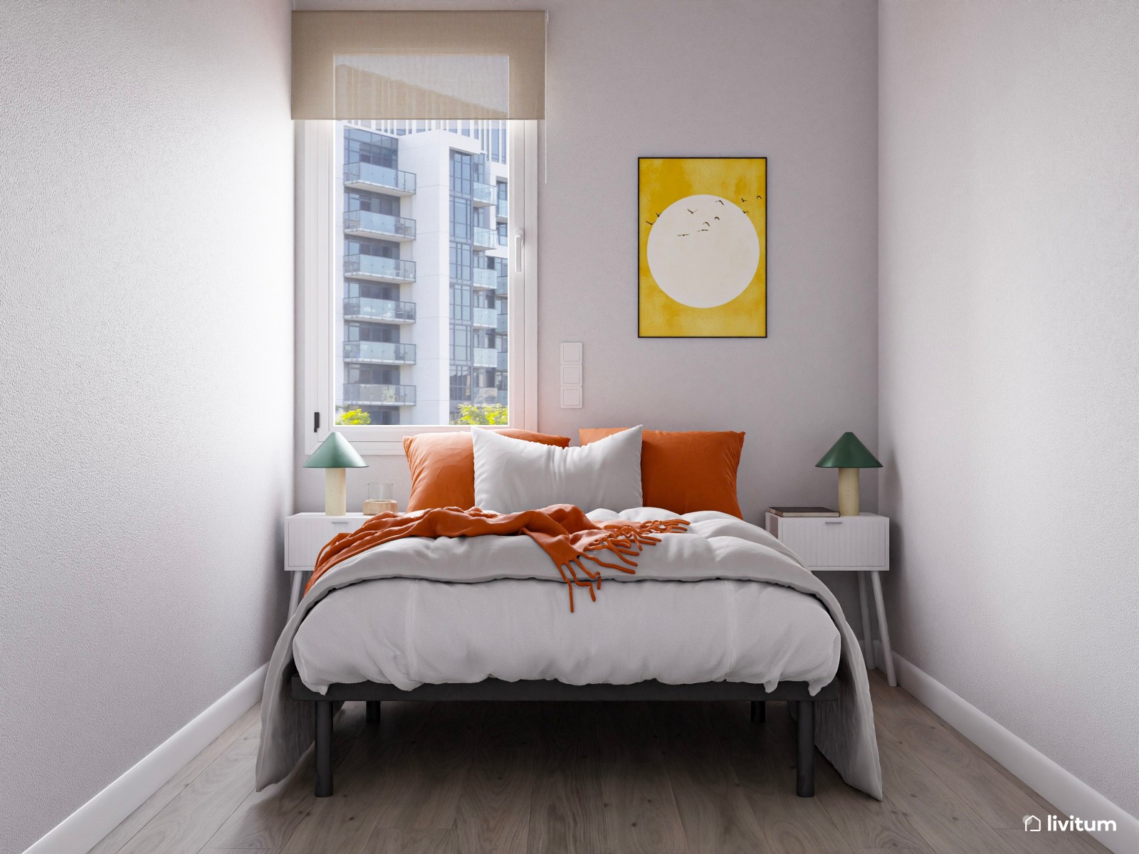  Piso turístico decorado en tonos neutros con acentos en naranja