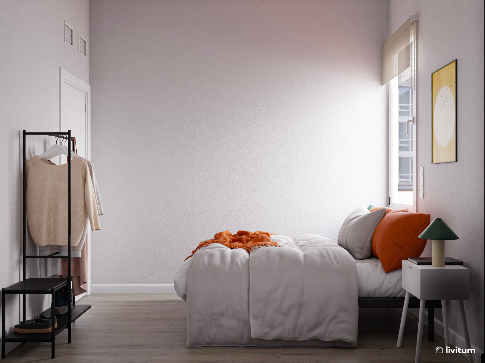  Piso turístico decorado en tonos neutros con acentos en naranja