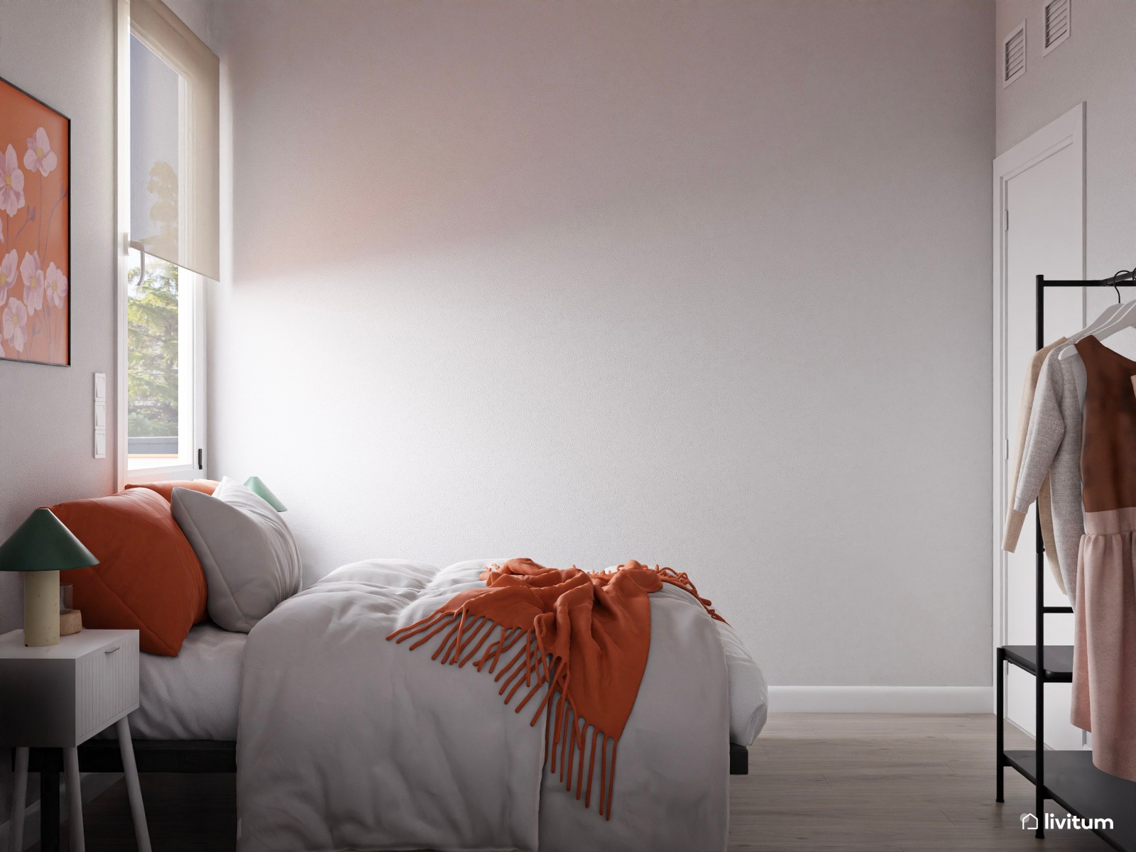  Piso turístico decorado en tonos neutros con acentos en naranja