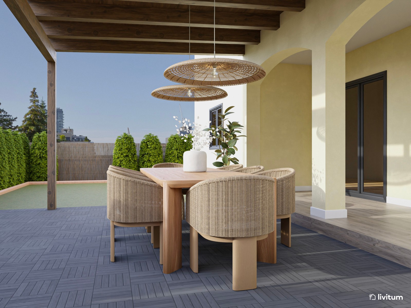 Porche con zona de chill out y un comedor muy original