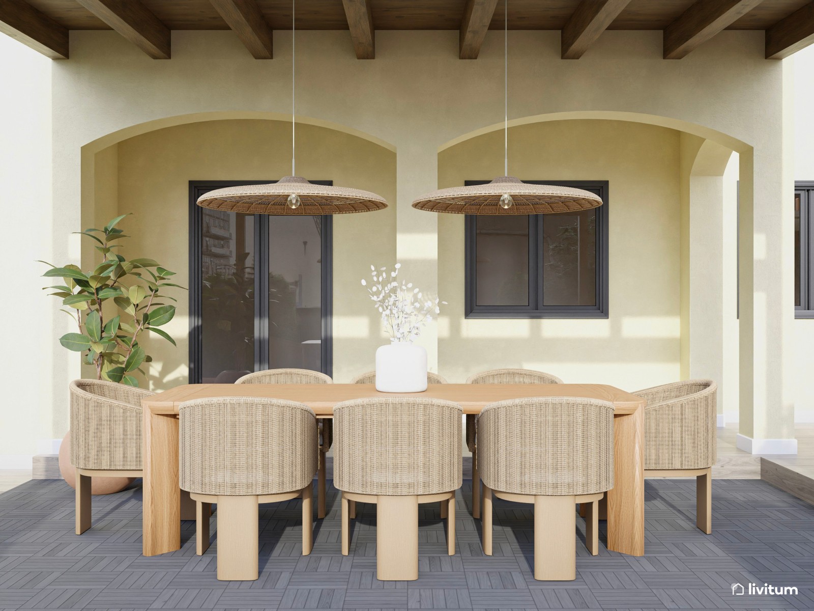 Porche con zona de chill out y un comedor muy original