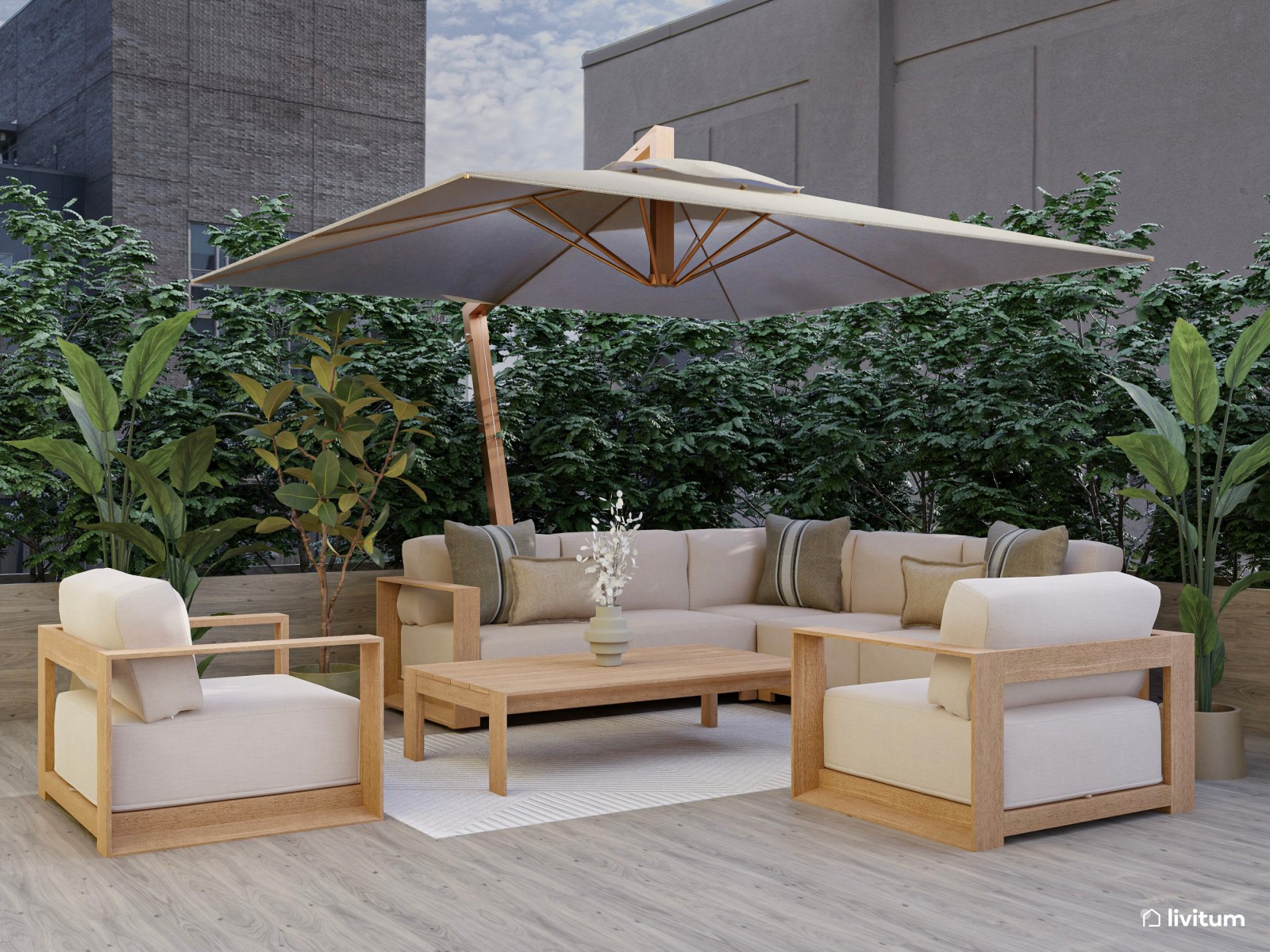 Porche con zona de chill out y un comedor muy original