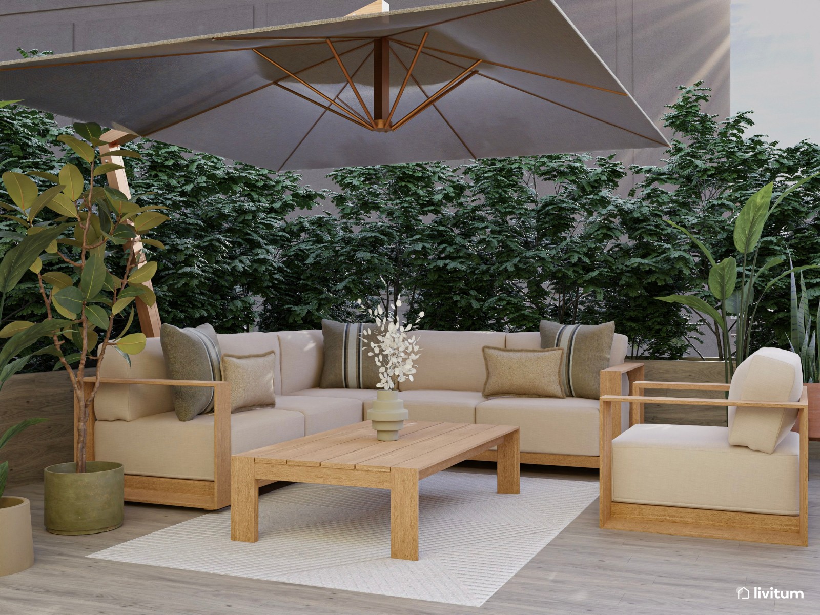 Porche con zona de chill out y un comedor muy original