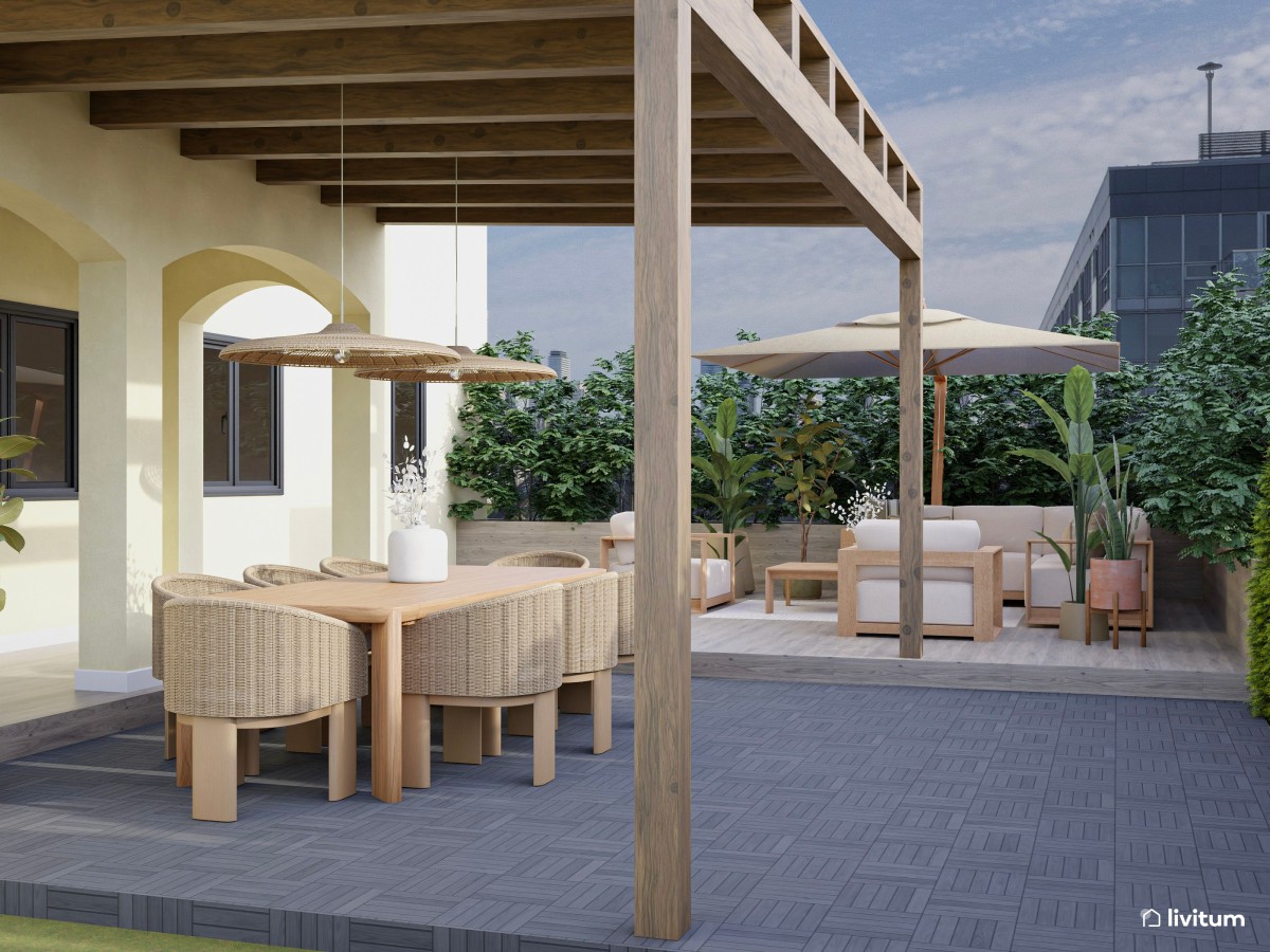 Porche con zona de chill out y un comedor muy original