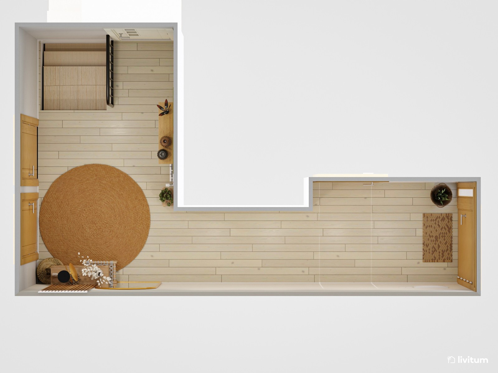 Recibidor acogedor decorado con madera y tonos tierra