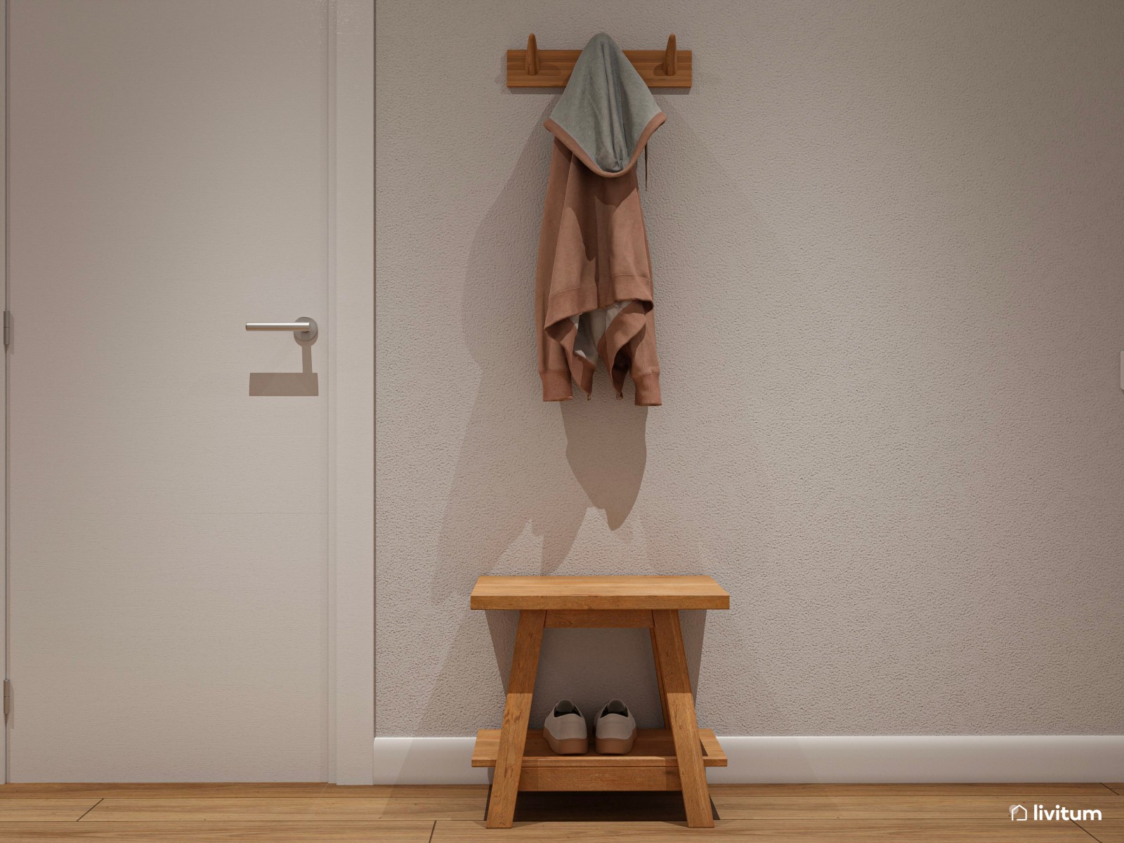  Recibidor acogedor diseñado en madera con consola de estilo rústico 