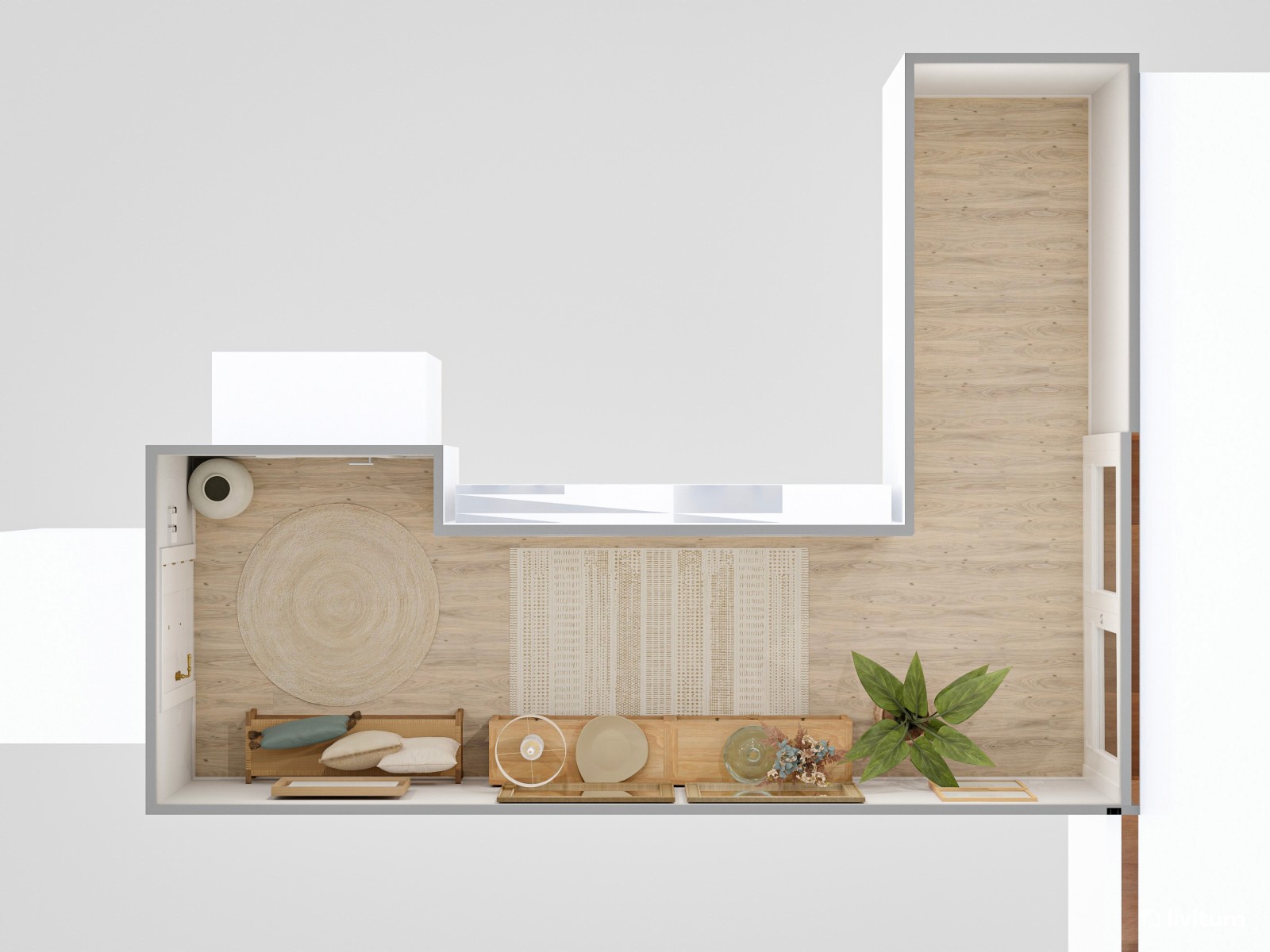 Recibidor con encanto decorado con fibras naturales y espejos 