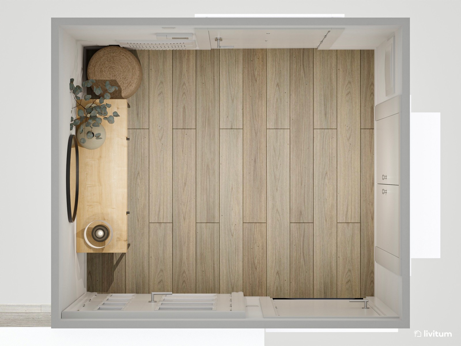 Recibidor de estilo industrial, sencillo pero muy práctico