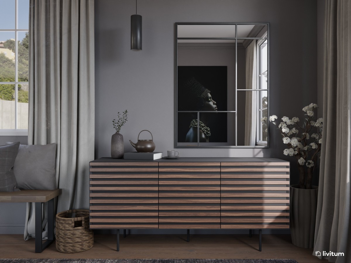 Recibidor elegante con espejo industrial