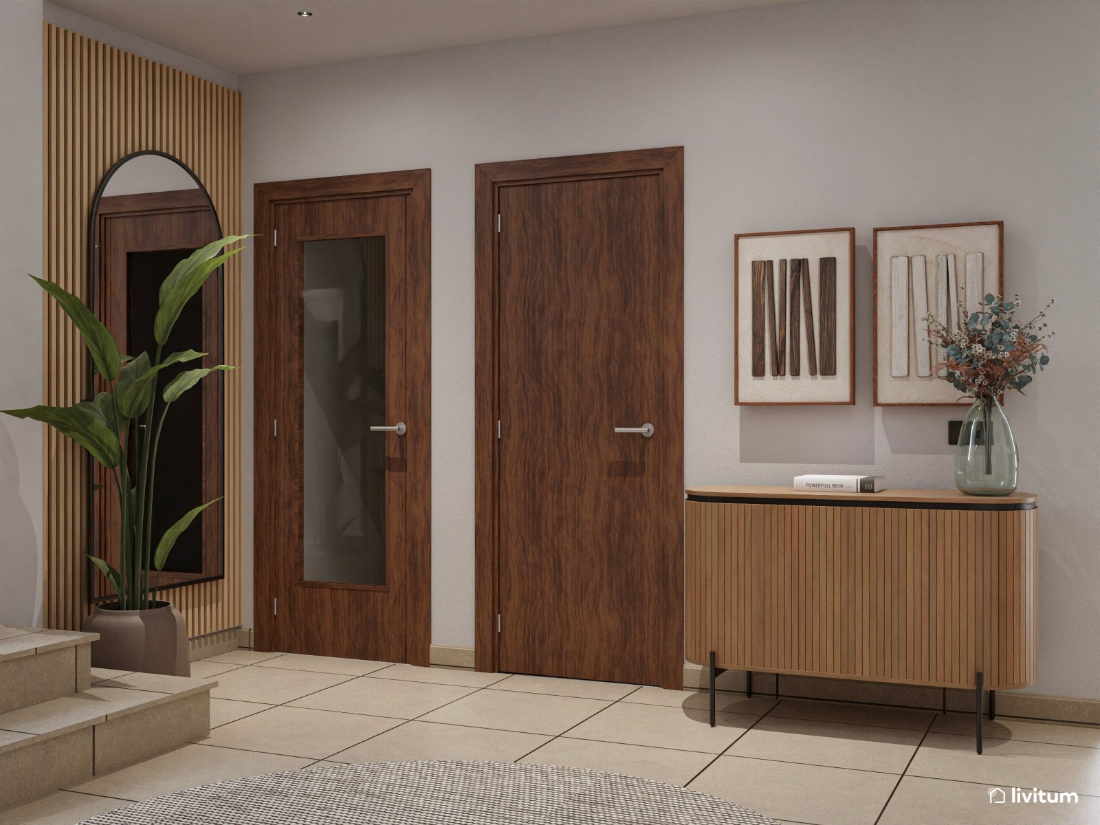 Recibidor grande en madera con muchos detalles que sorprenden