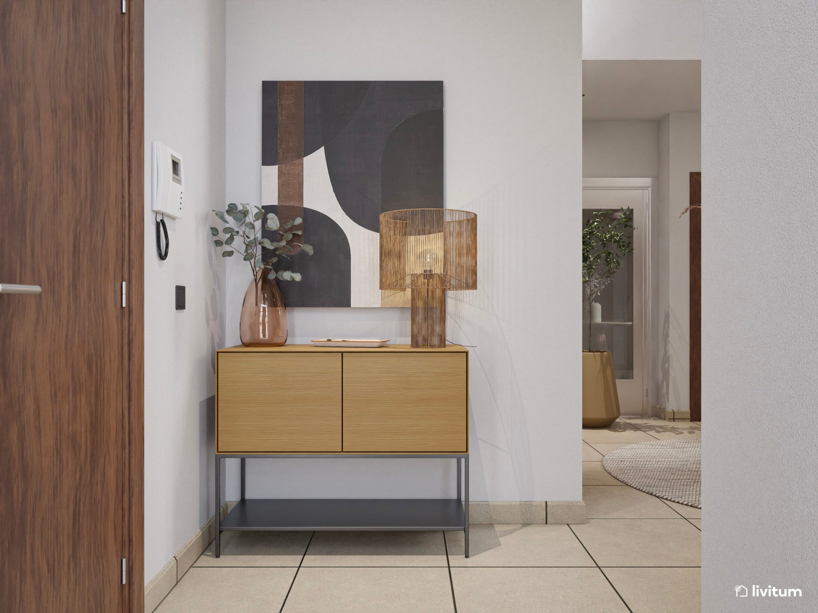 Recibidor grande en madera con muchos detalles que sorprenden