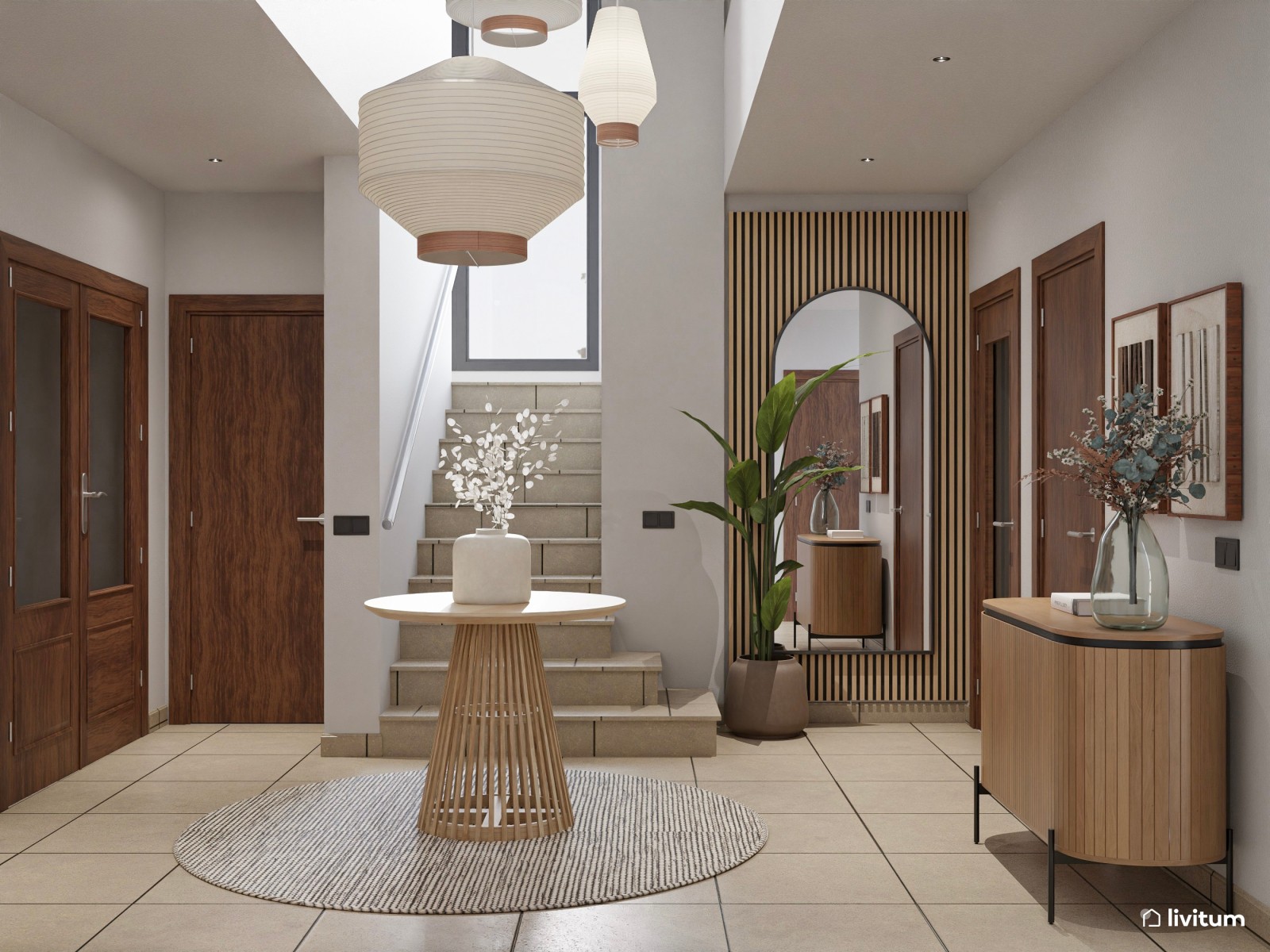 Recibidor grande en madera con muchos detalles que sorprenden