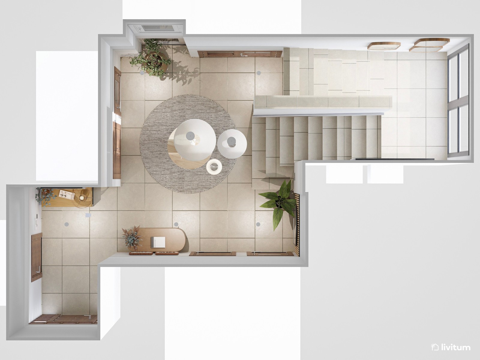 Recibidor grande en madera con muchos detalles que sorprenden