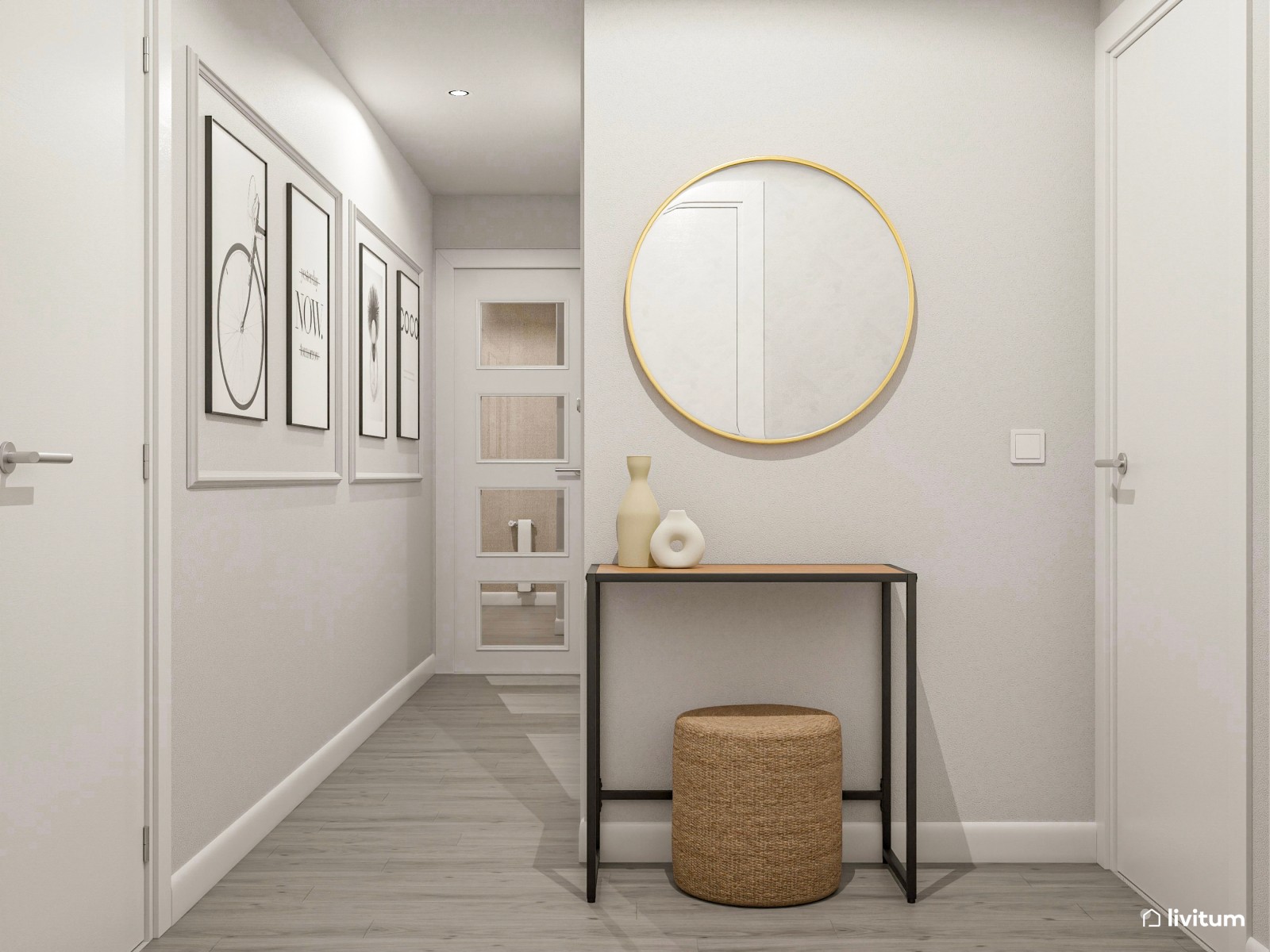 Recibidor minimalista con galería de arte