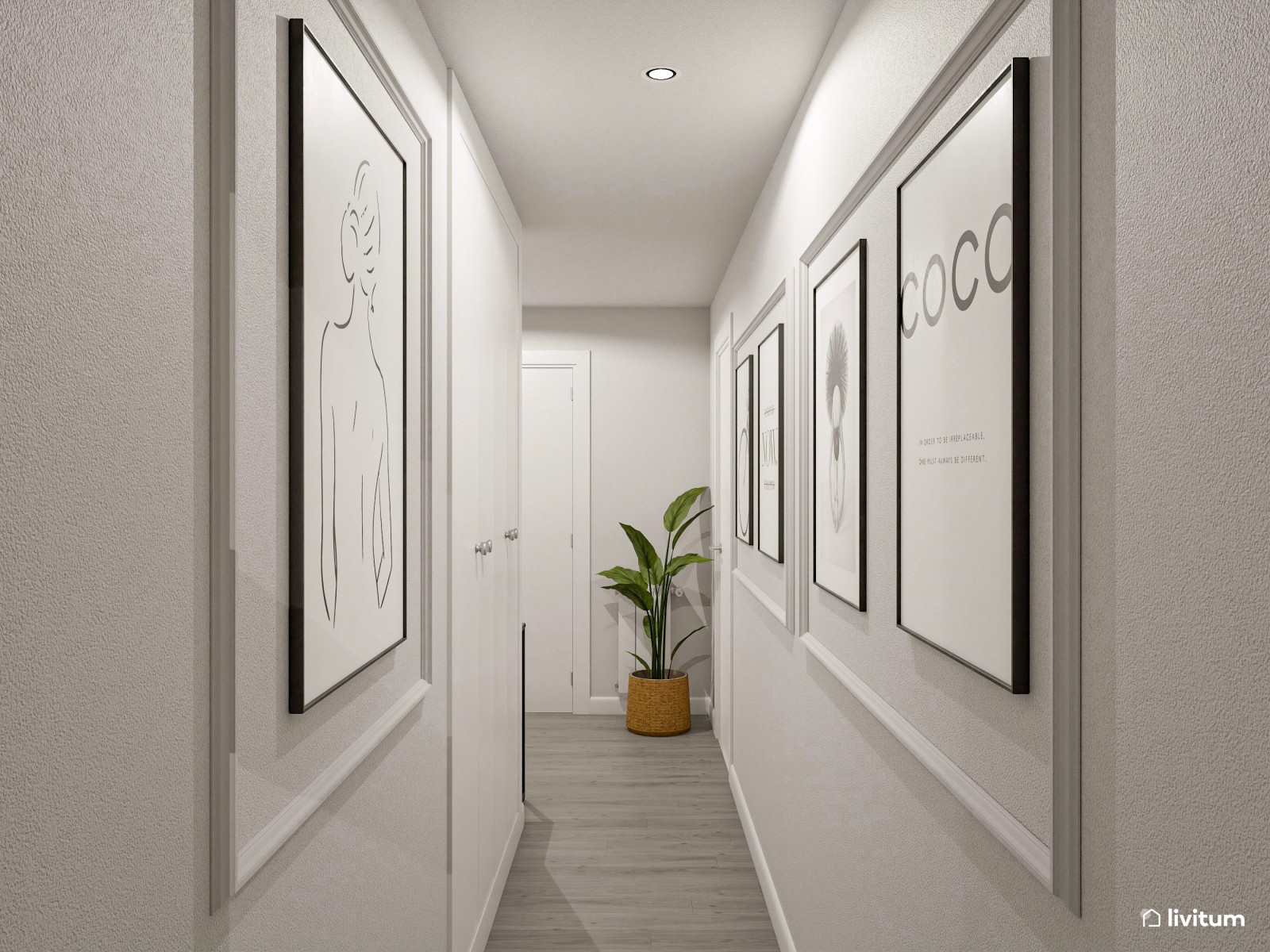 Recibidor minimalista con galería de arte
