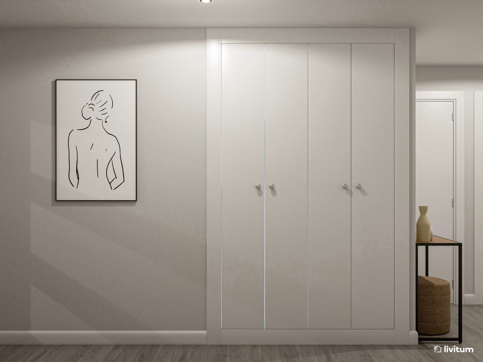 Recibidor minimalista con galería de arte
