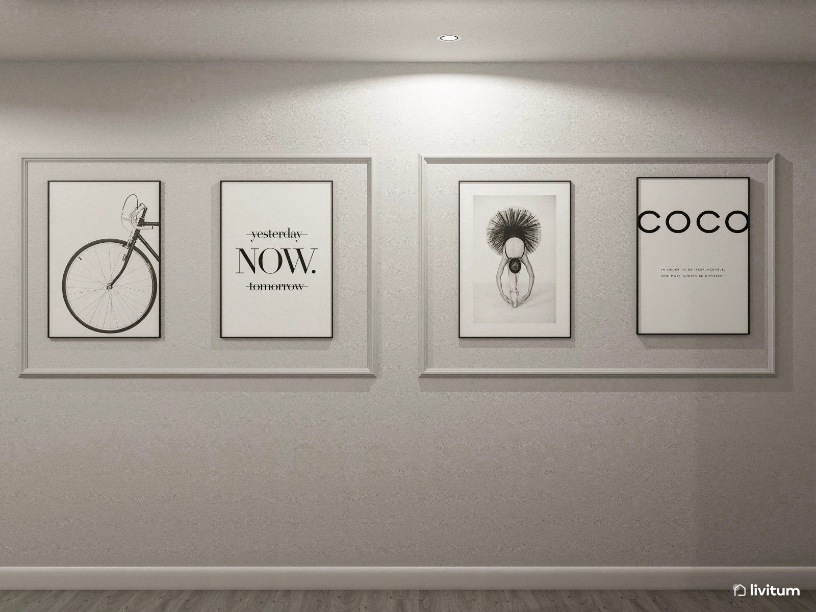 Recibidor minimalista con galería de arte