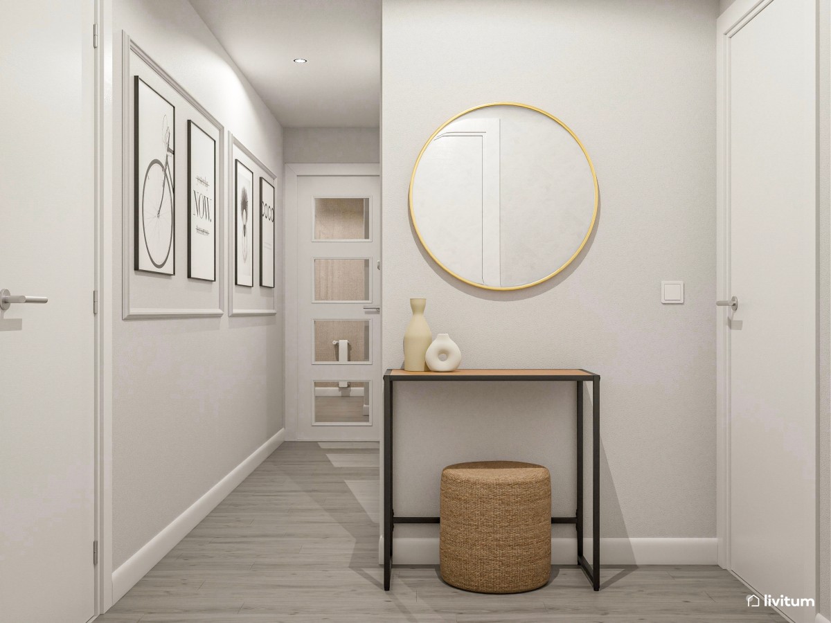 Recibidor minimalista con galería de arte