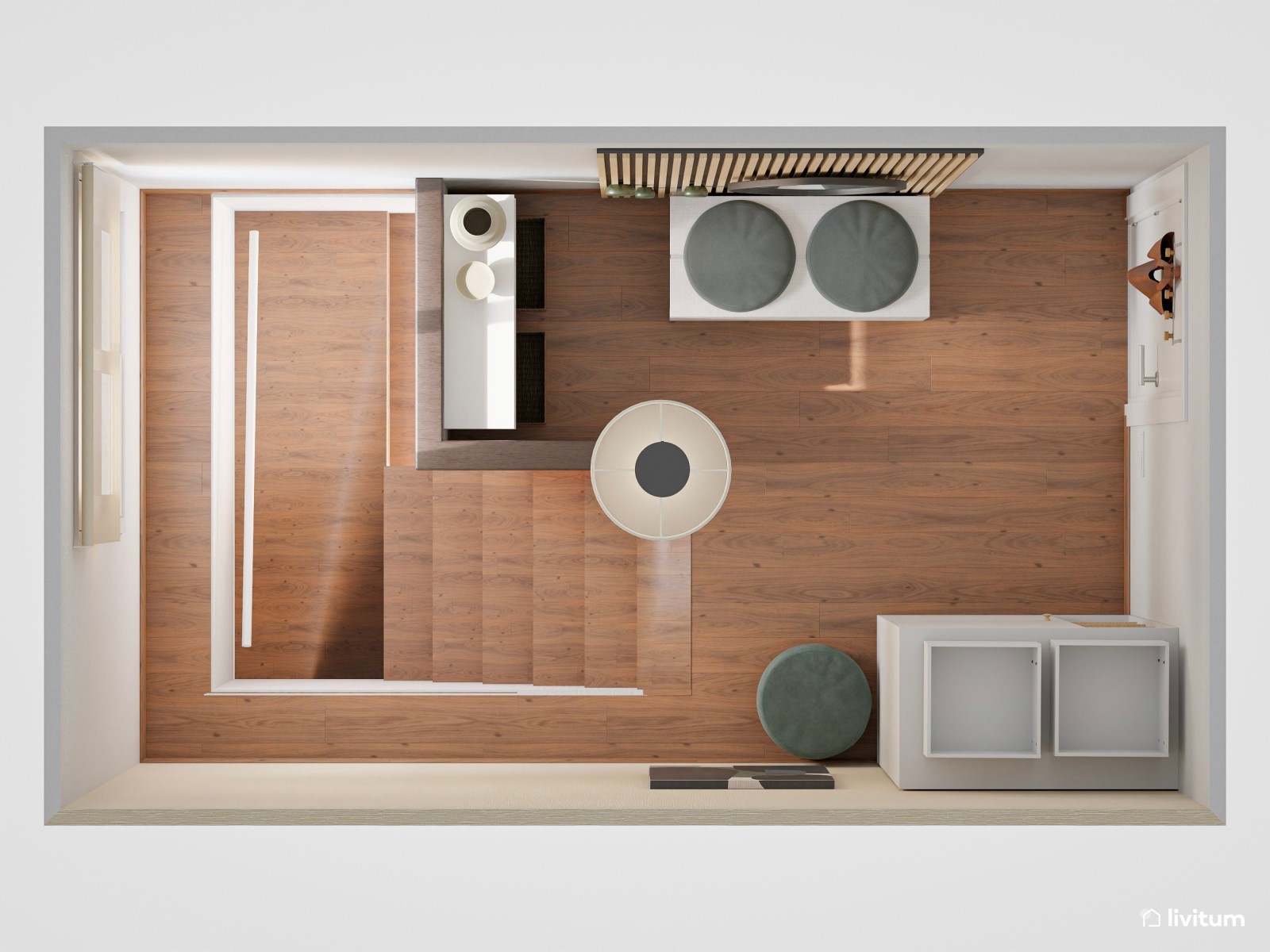 Recibidor moderno con panel acústico y espejo de formas orgánicas