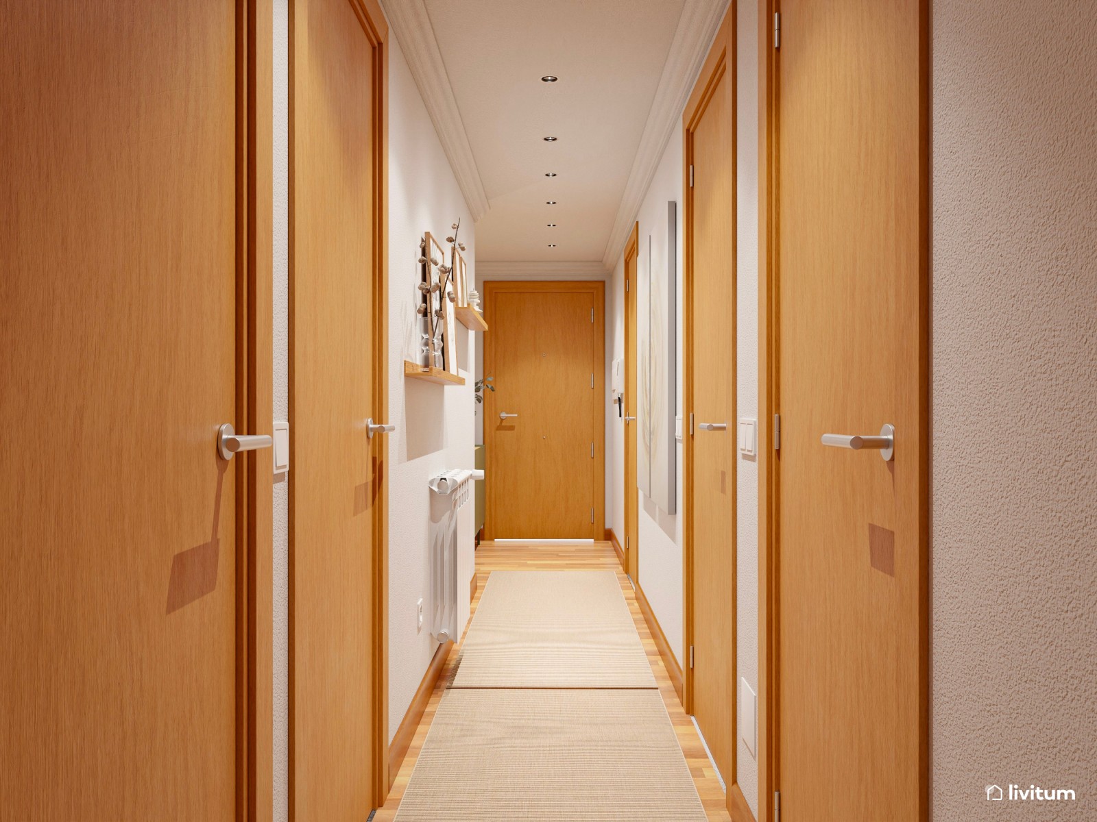 Recibidor moderno en tonos tierra y elegante mueble verde