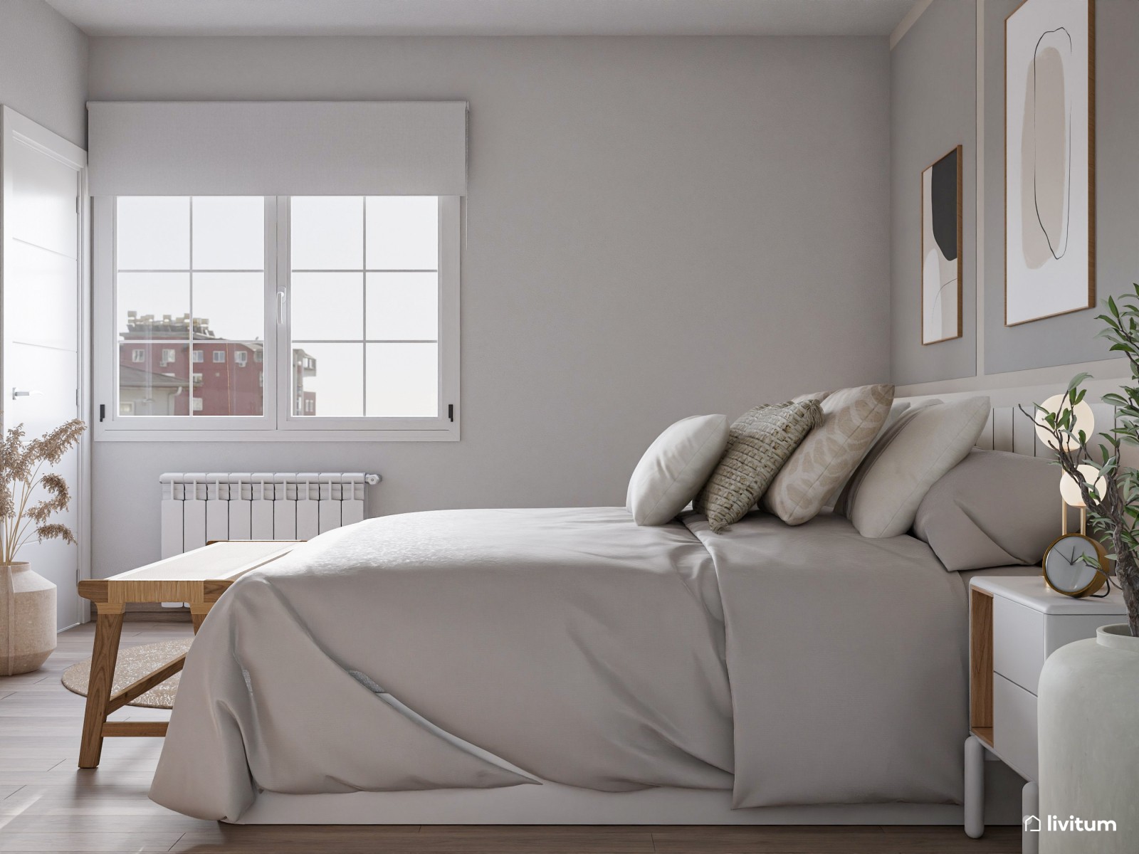 Relajado dormitorio con arrimadero y elegantes molduras