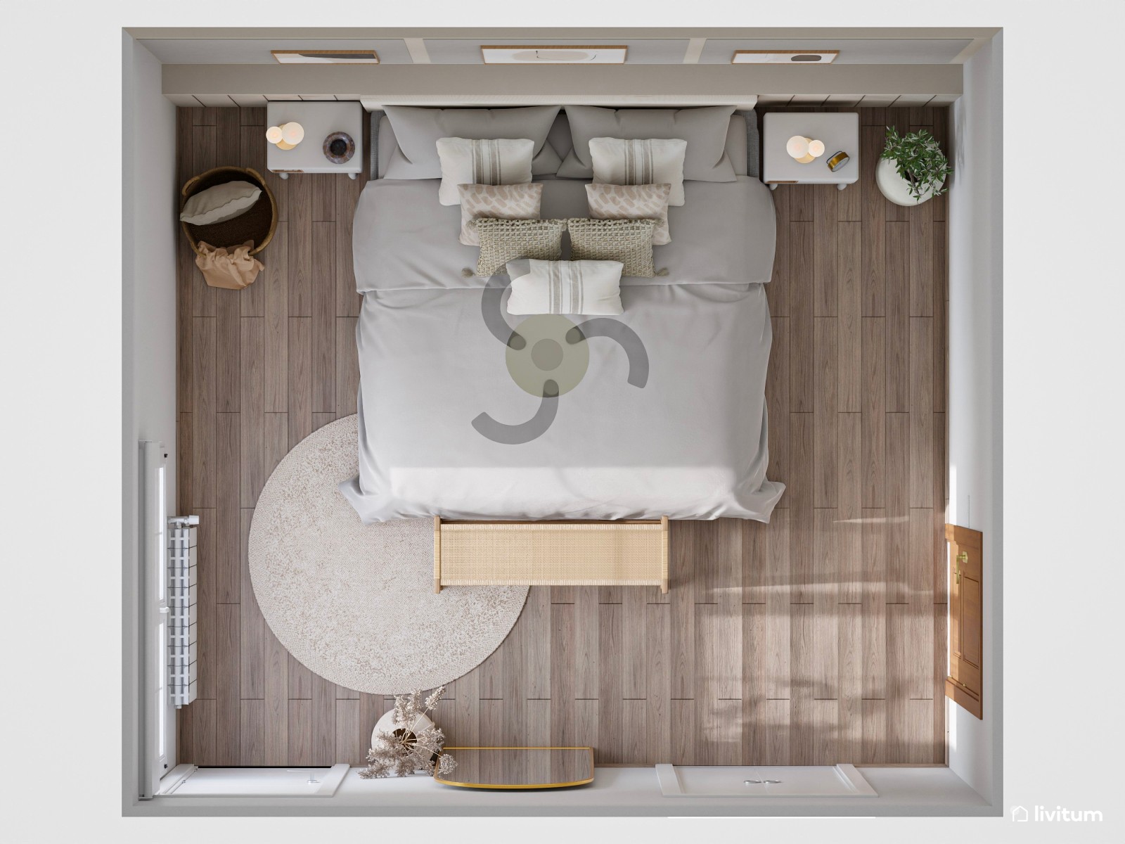 Relajado dormitorio con arrimadero y elegantes molduras