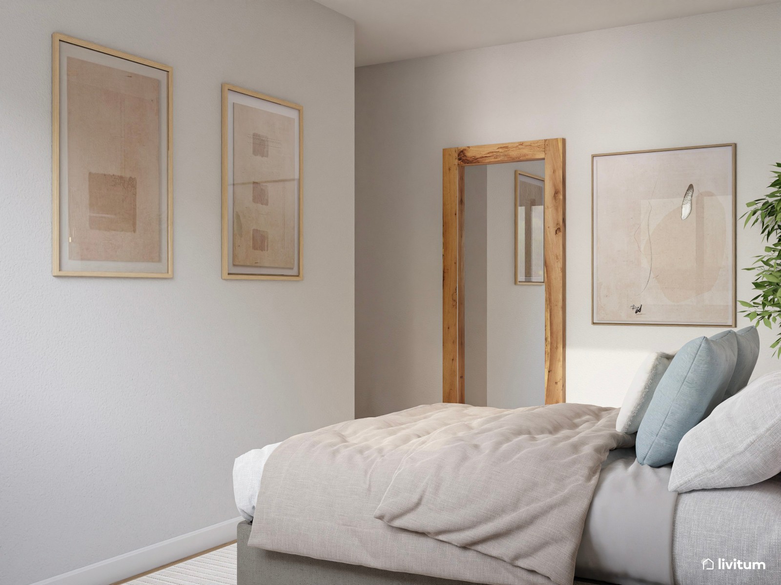 Relajado dormitorio en tonos suaves