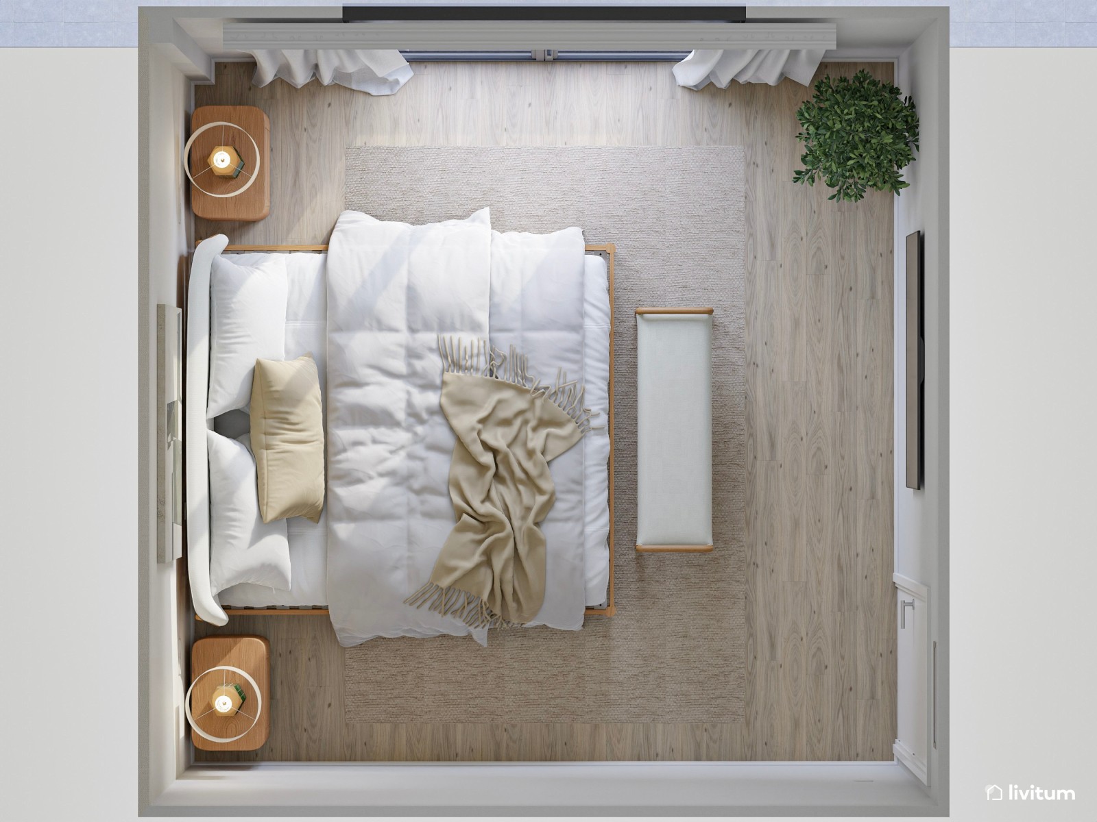 Relajado y pequeño dormitorio de 12 m² con detalles en verde