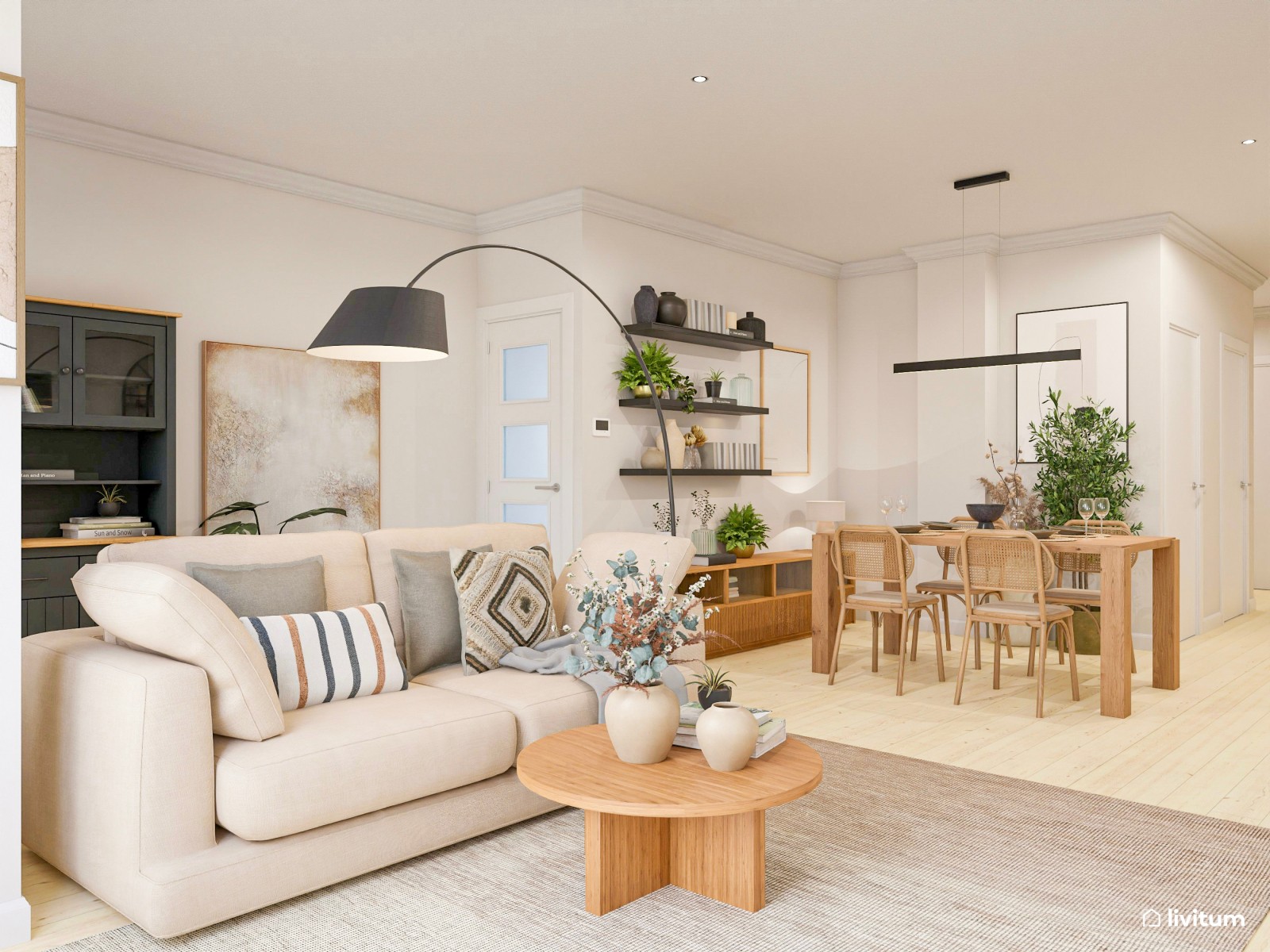  Relax total: salón abierto al comedor diseñado en tonos cálidos y luminosos