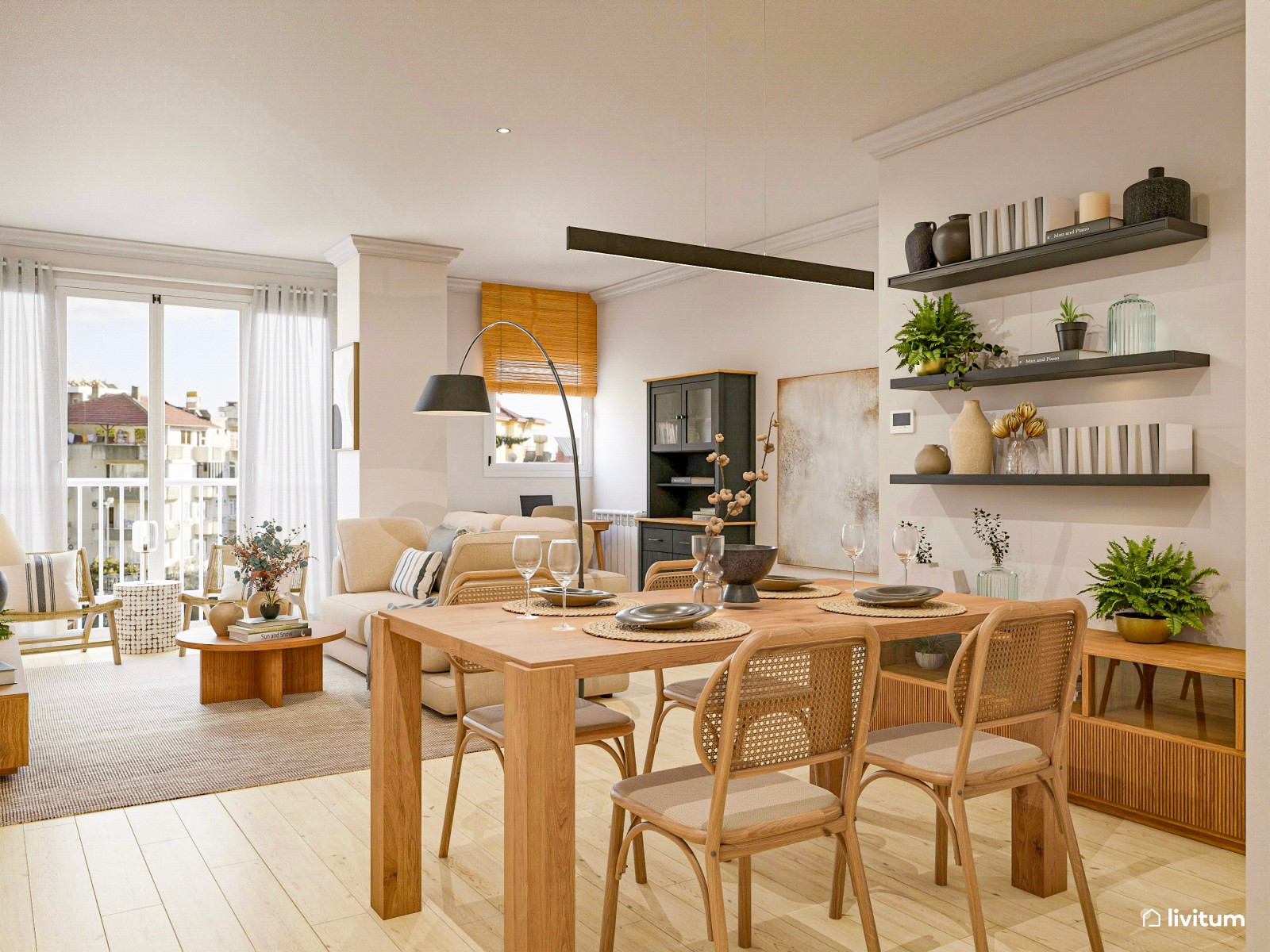  Relax total: salón abierto al comedor diseñado en tonos cálidos y luminosos