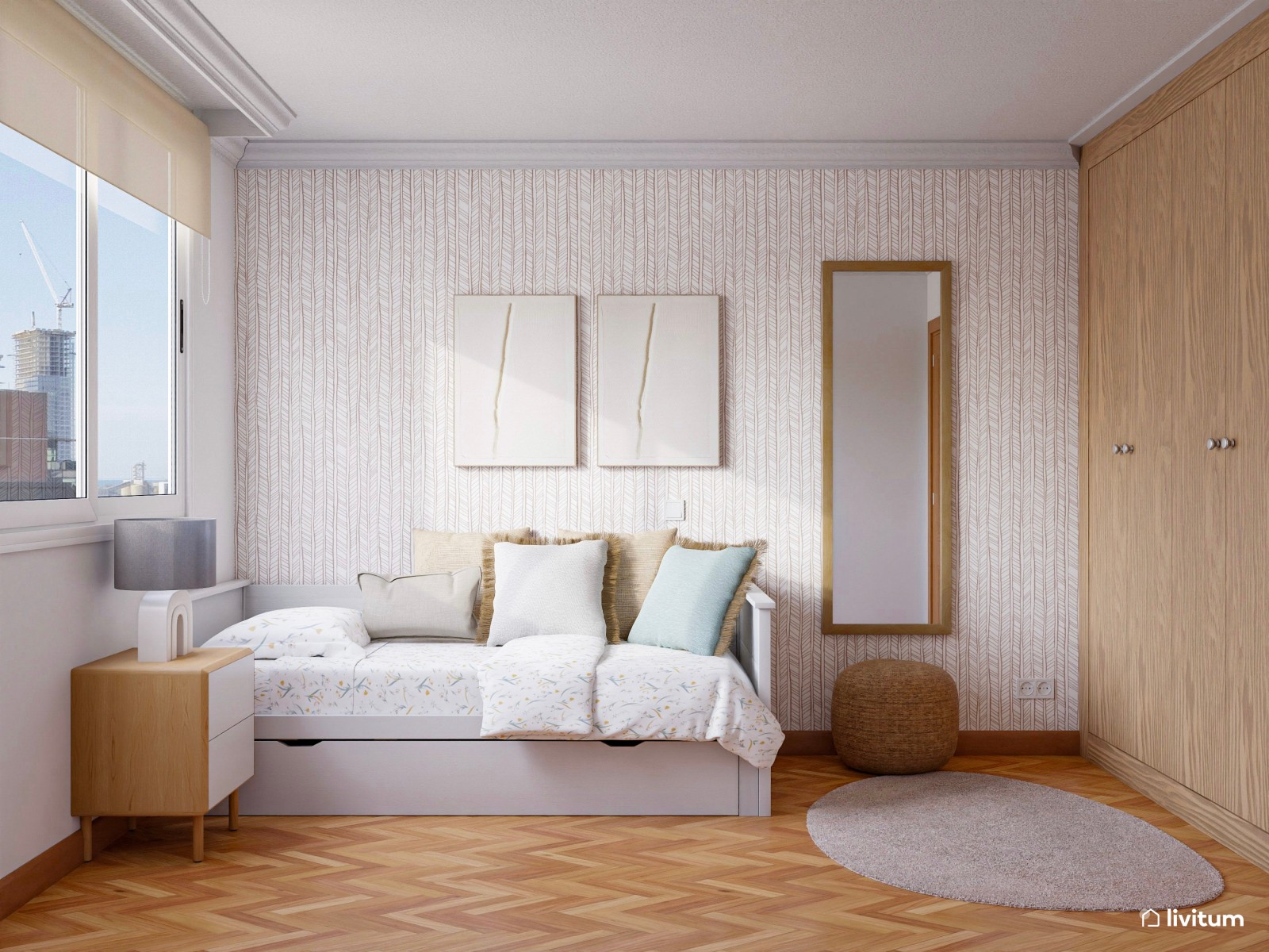 Romántica habitación individual con escritorio esquinero