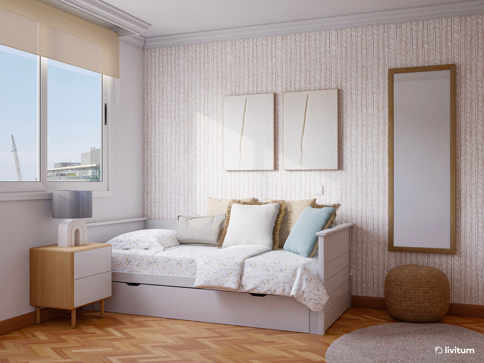 Romántica habitación individual con escritorio esquinero