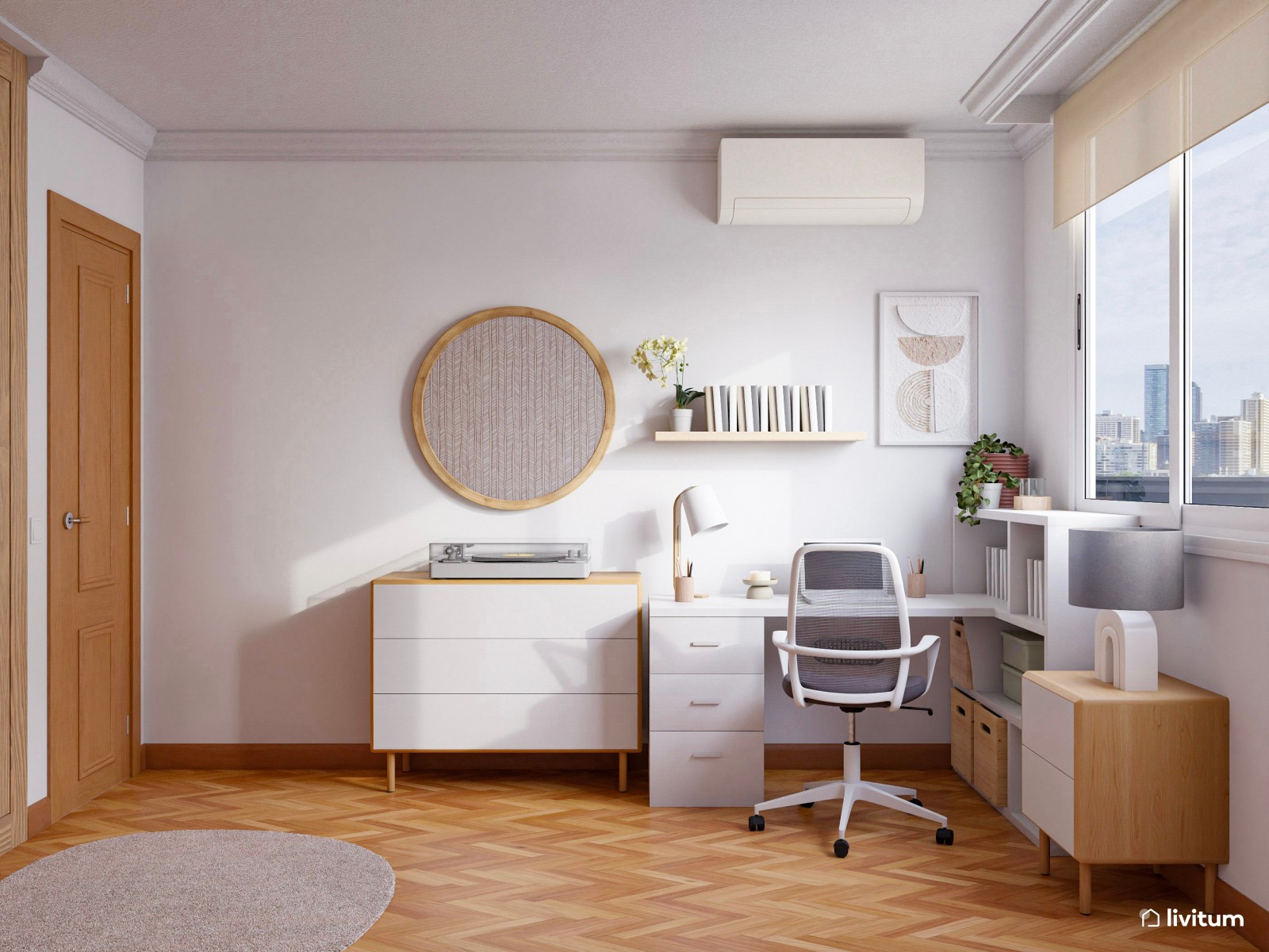 Romántica habitación individual con escritorio esquinero