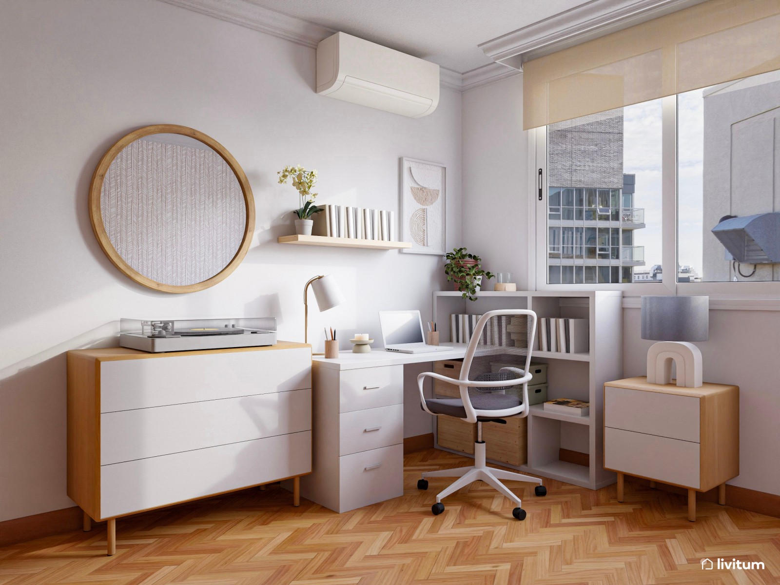 Romántica habitación individual con escritorio esquinero
