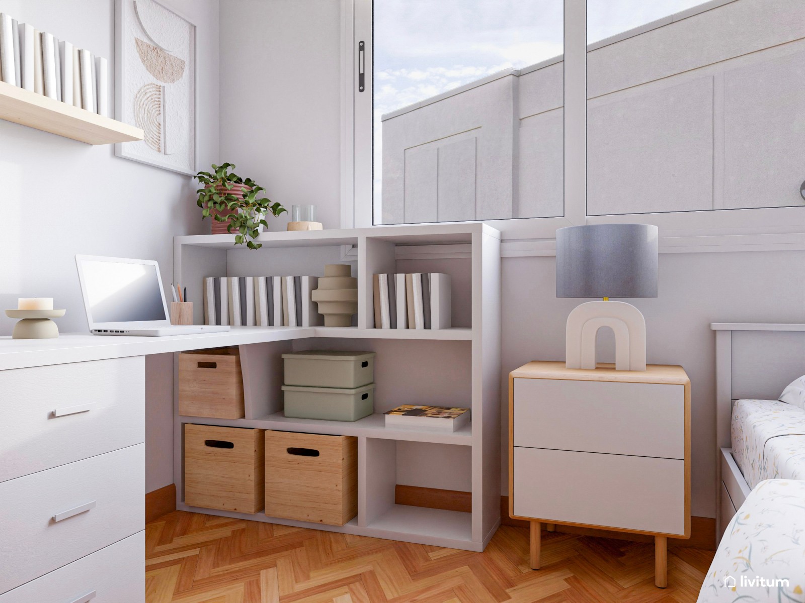Romántica habitación individual con escritorio esquinero