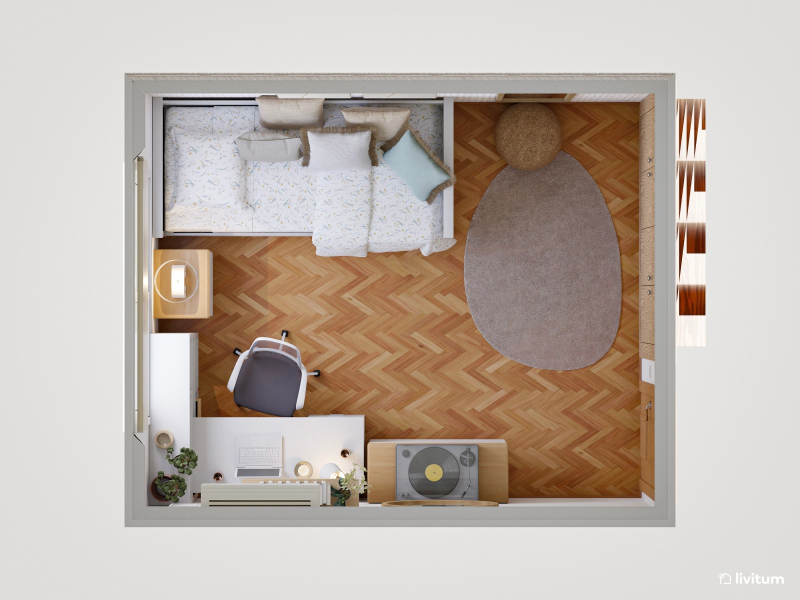Romántica habitación individual con escritorio esquinero