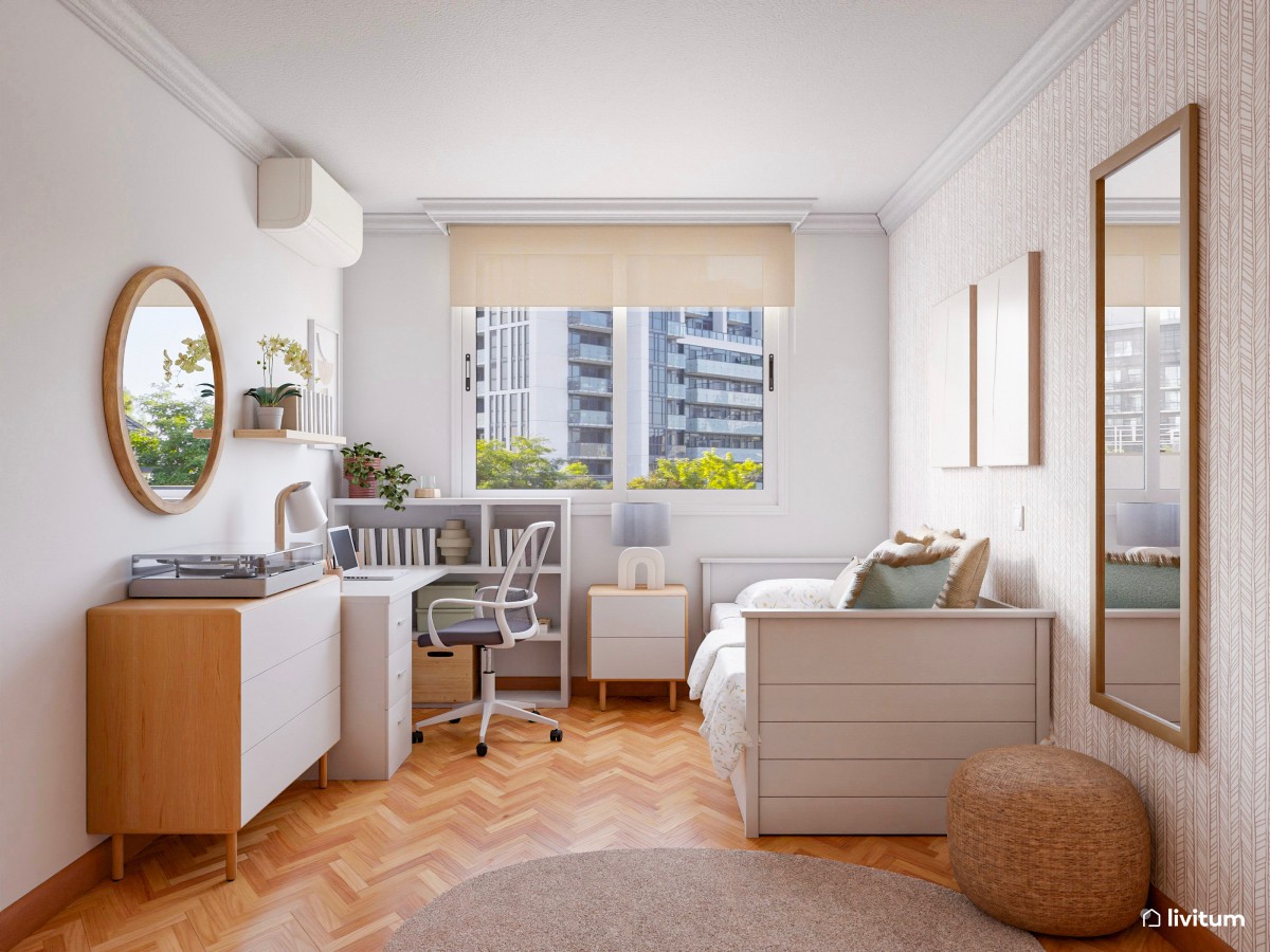 Romántica habitación individual con escritorio esquinero