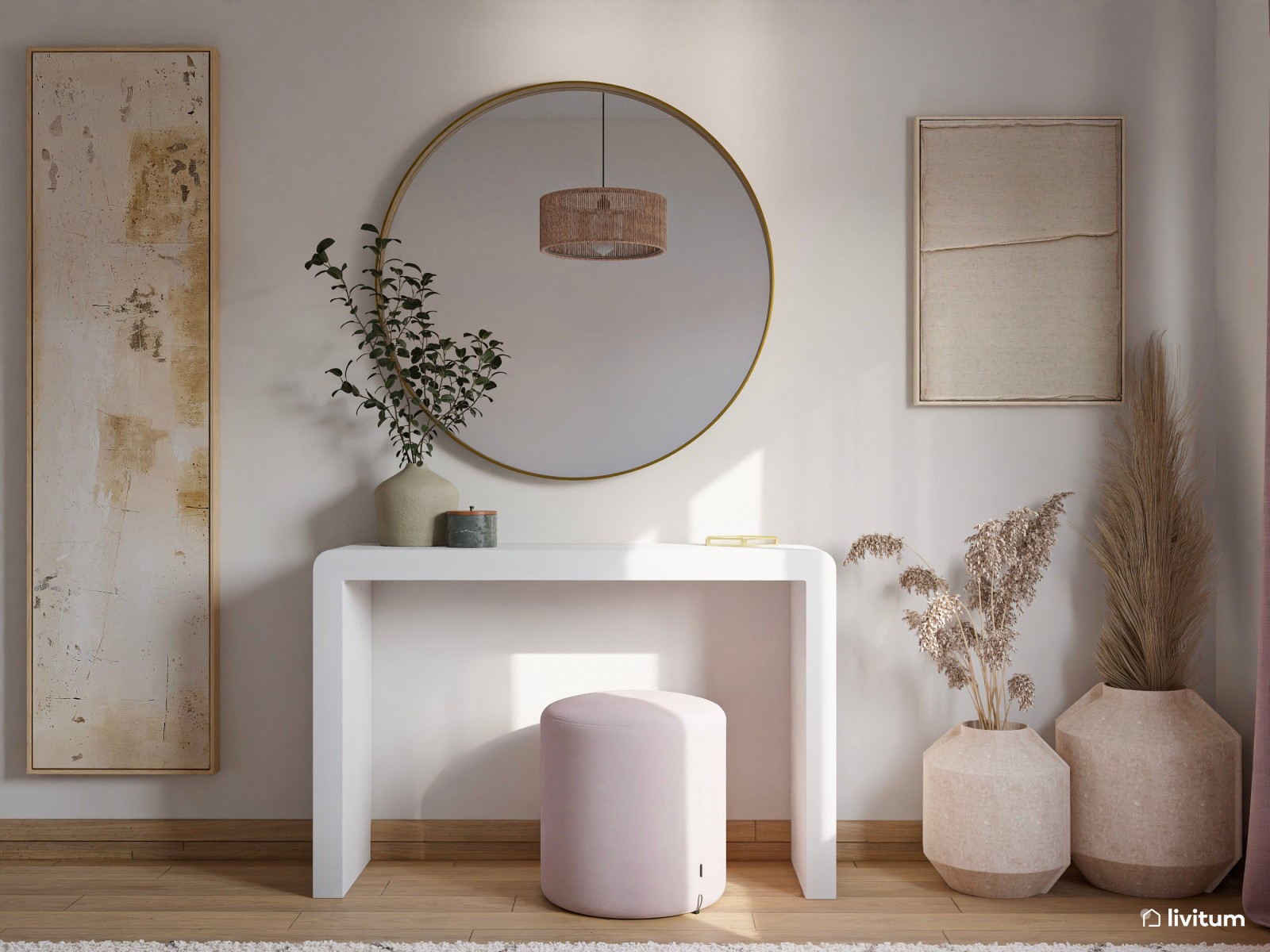 Romántico dormitorio en tonos tierra y rosa empolvado