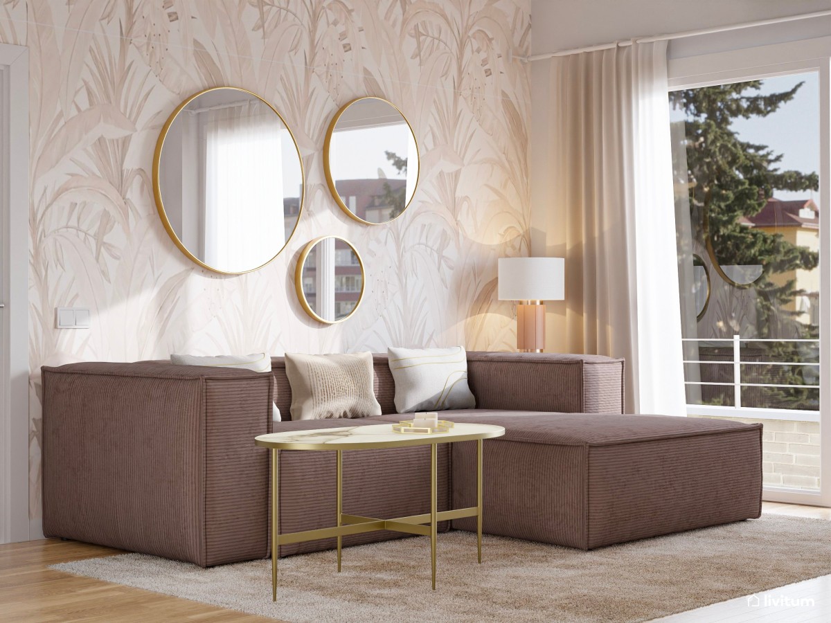 Rosa y dorado para salón comedor muy chic