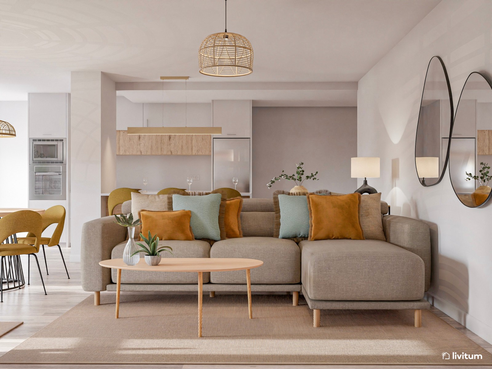 Salón acogedor y moderno con zona de estudio para niños 