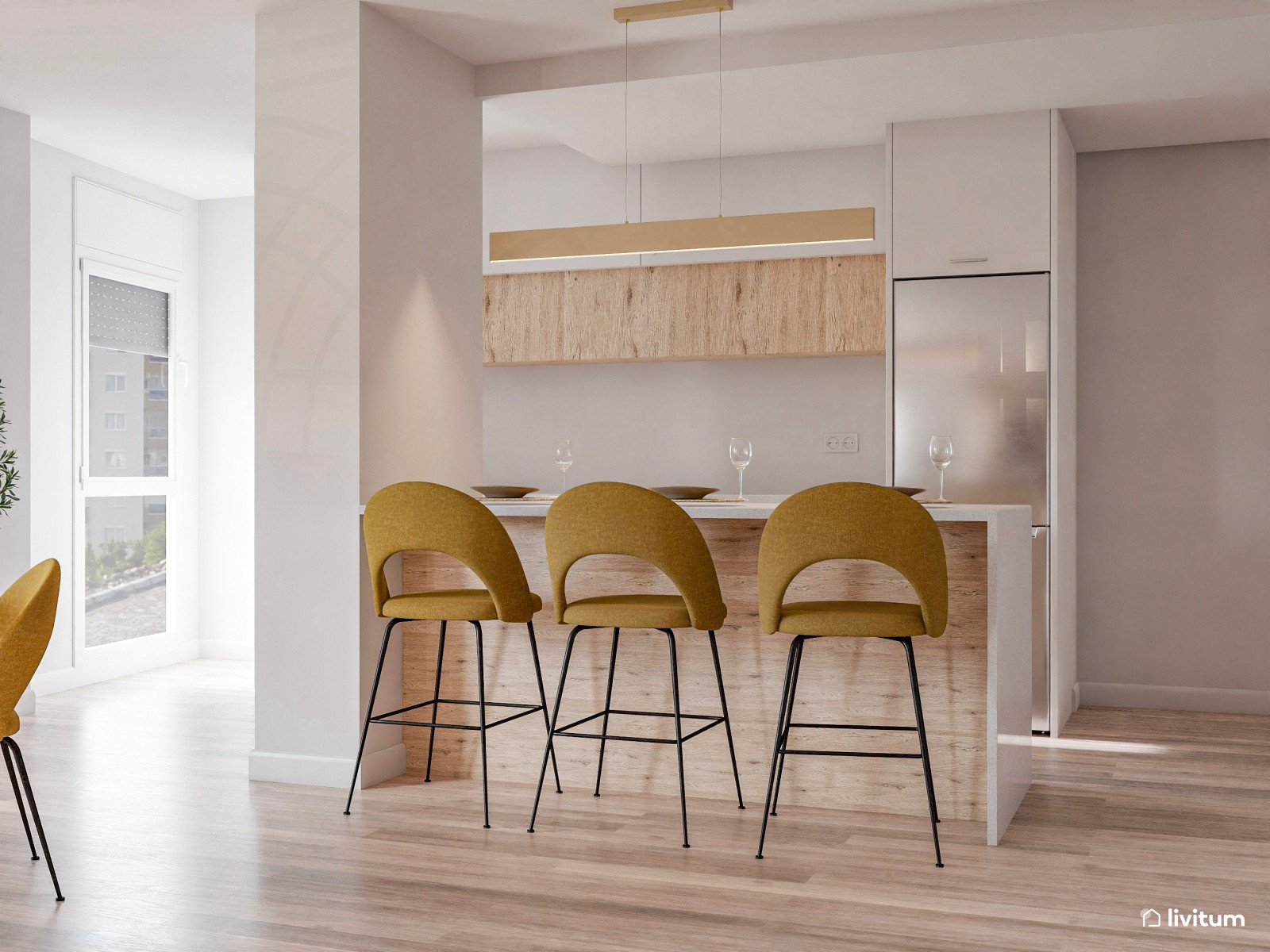 Salón acogedor y moderno con zona de estudio para niños 
