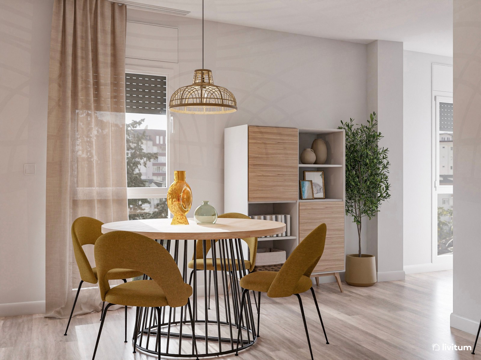 Salón acogedor y moderno con zona de estudio para niños 
