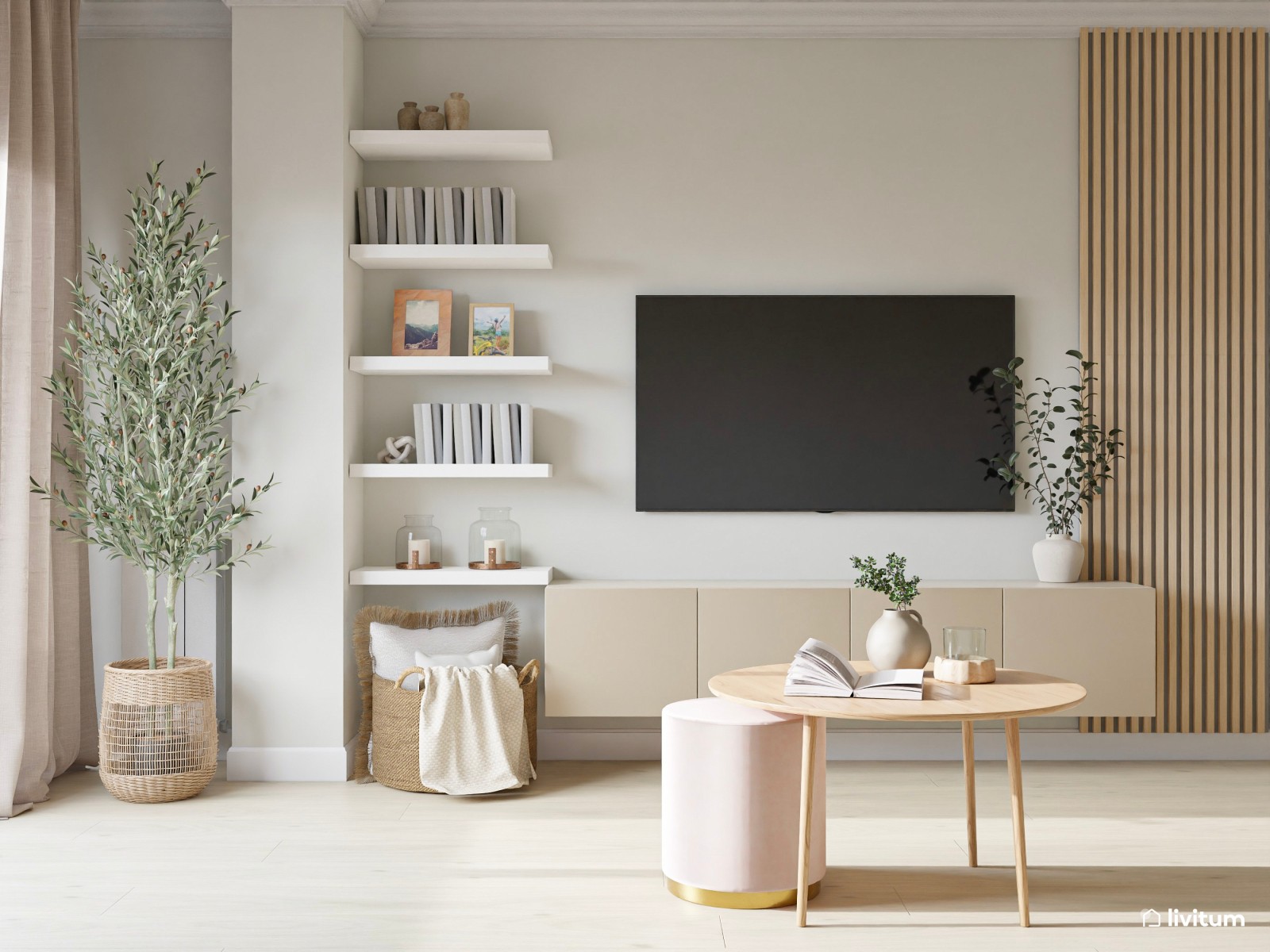 Salón alargado de estilo clásico con molduras e iluminación cálida