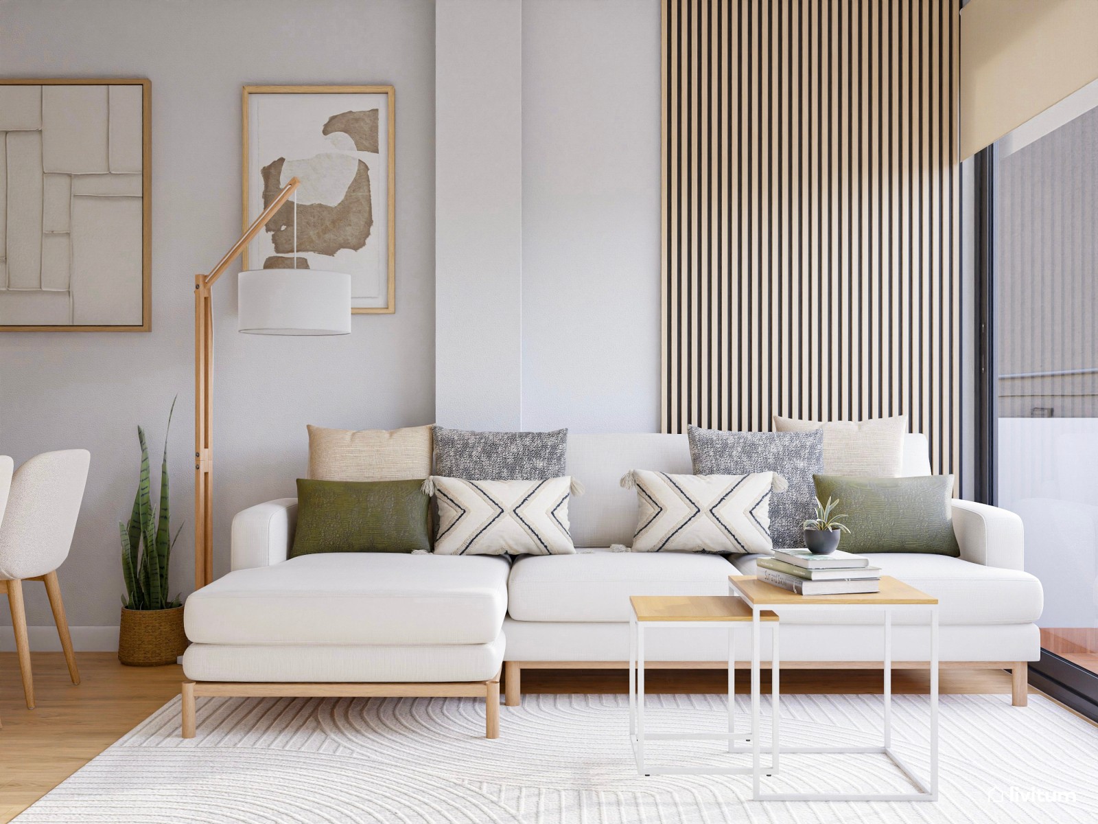 Salón alargado de líneas modernas y efecto envolvente