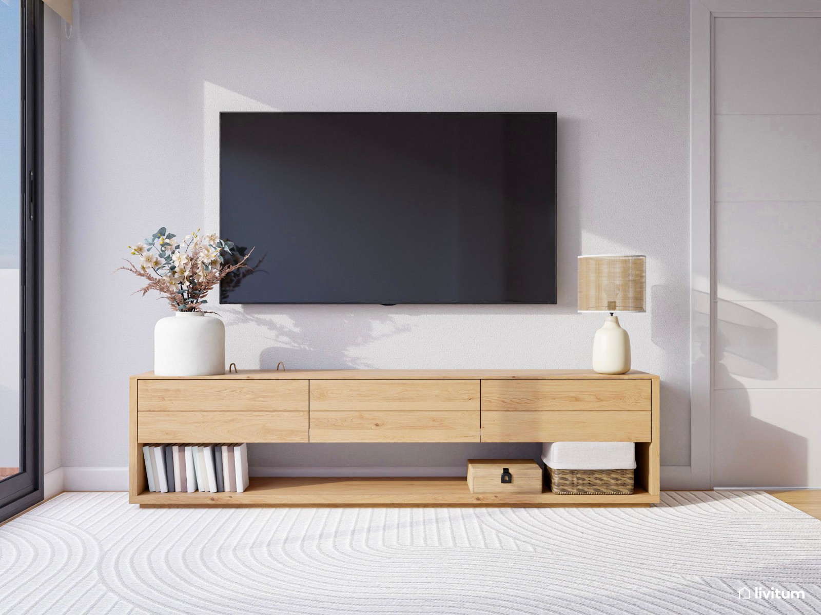 Salón alargado de líneas modernas y efecto envolvente