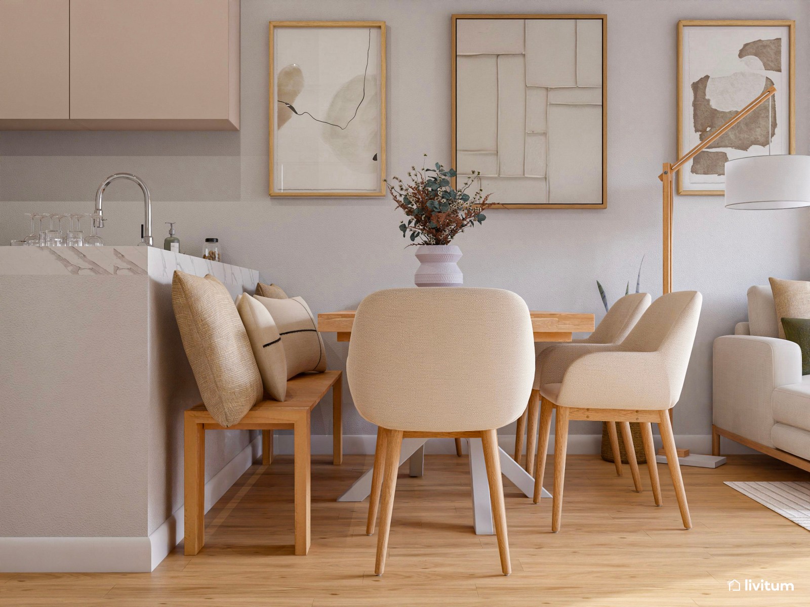 Salón alargado de líneas modernas y efecto envolvente