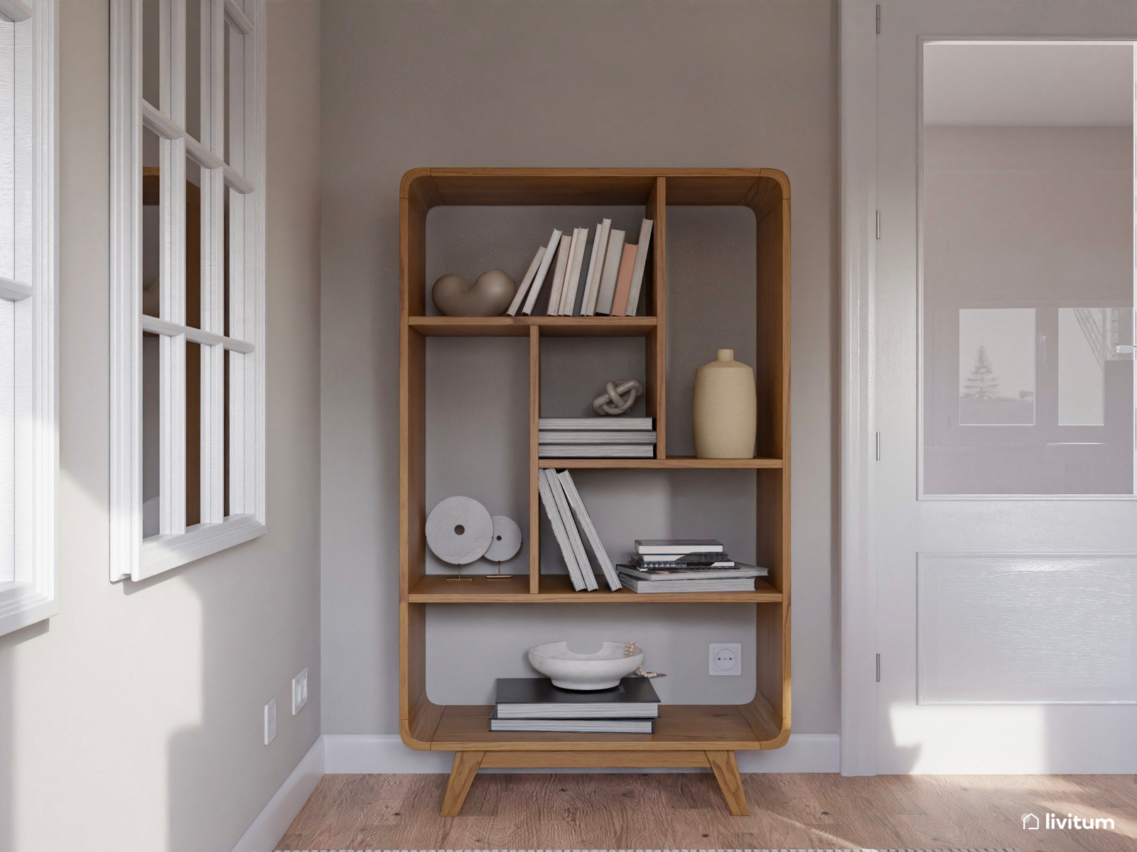 Salón amplio de inspiración natural y toques mid-century